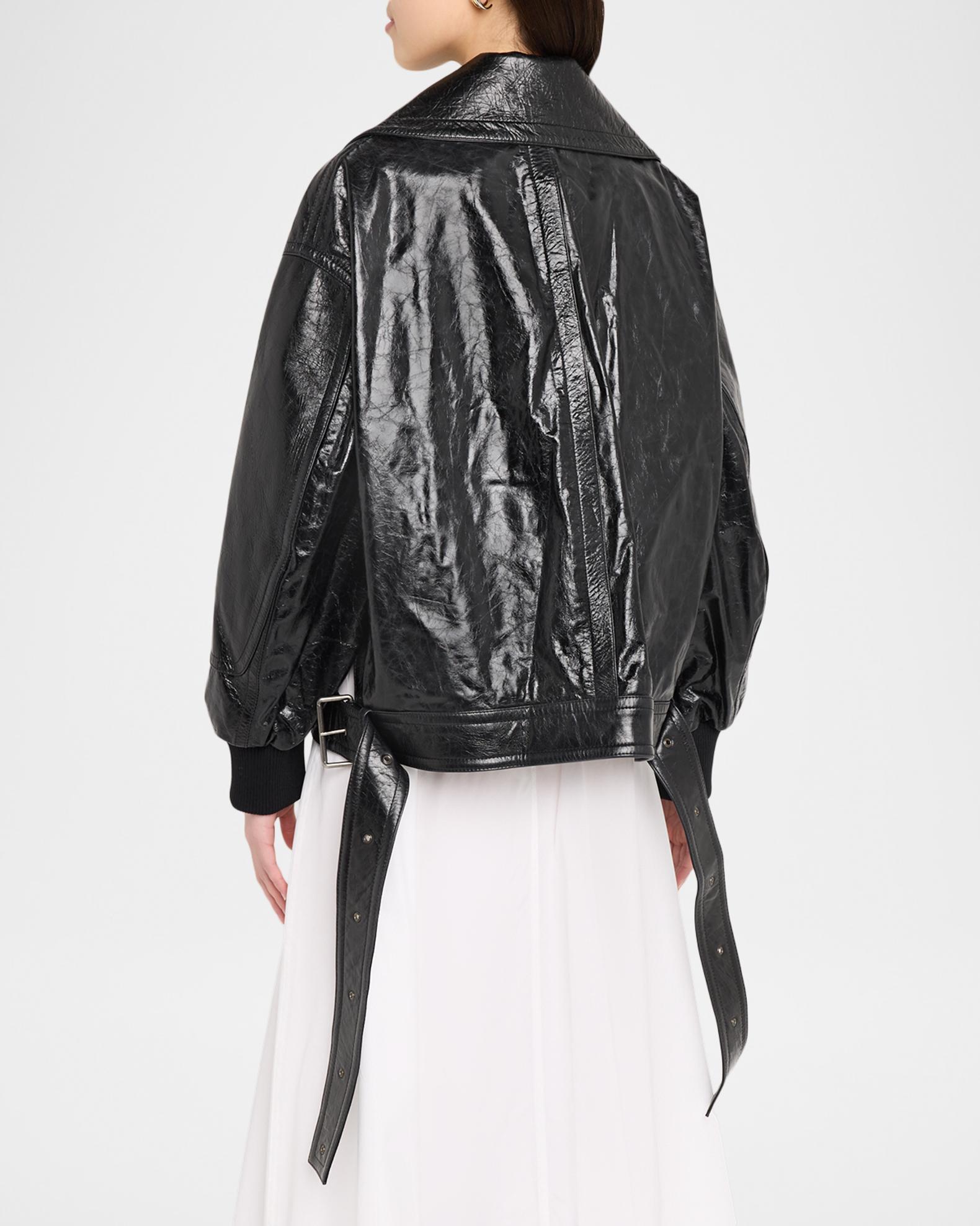 Co Shiny Crinkle Leather Oversized Bomber Jacket | Neiman Marcus