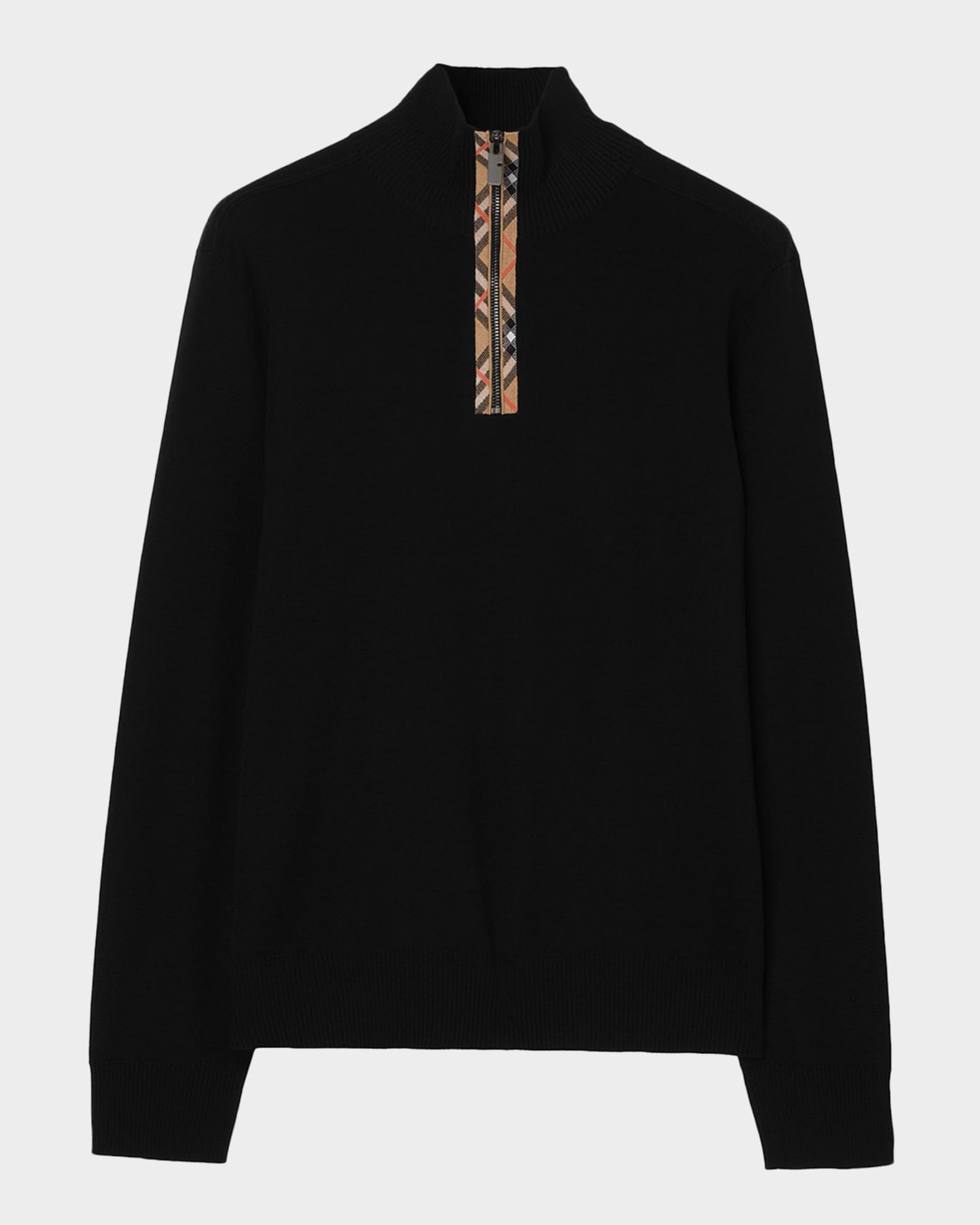 Burberry Men's Check Trim Wool Half-Zip Sweater | Neiman Marcus