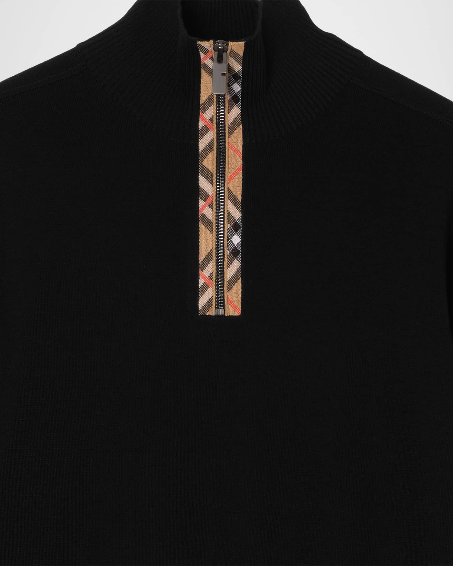 Burberry Men's Check Trim Wool Half-Zip Sweater | Neiman Marcus