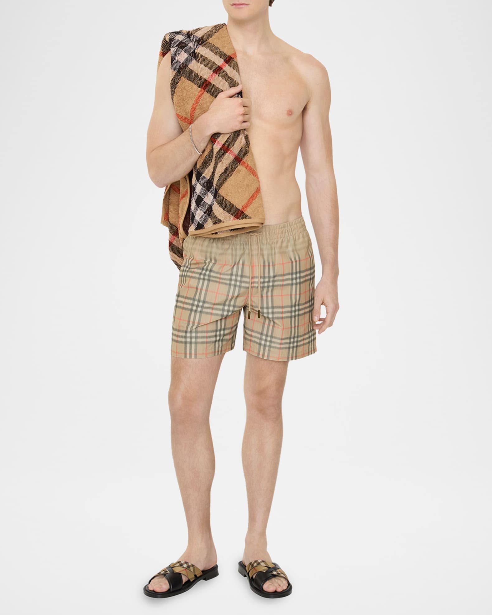 Burberry Men's Gradient Check Swim Shorts | Neiman Marcus