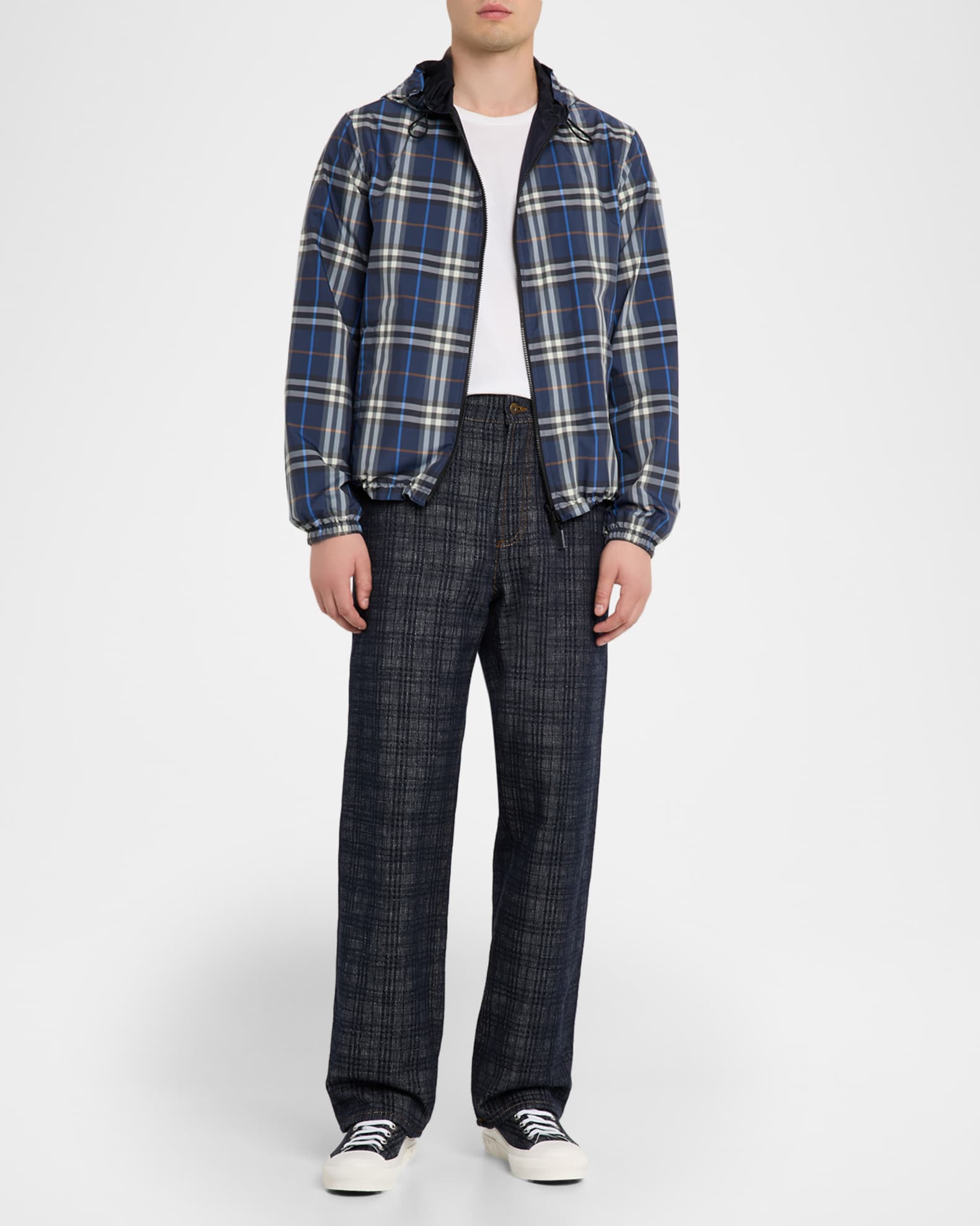 Burberry Men's Check Hooded Full-Zip Jacket | Neiman Marcus