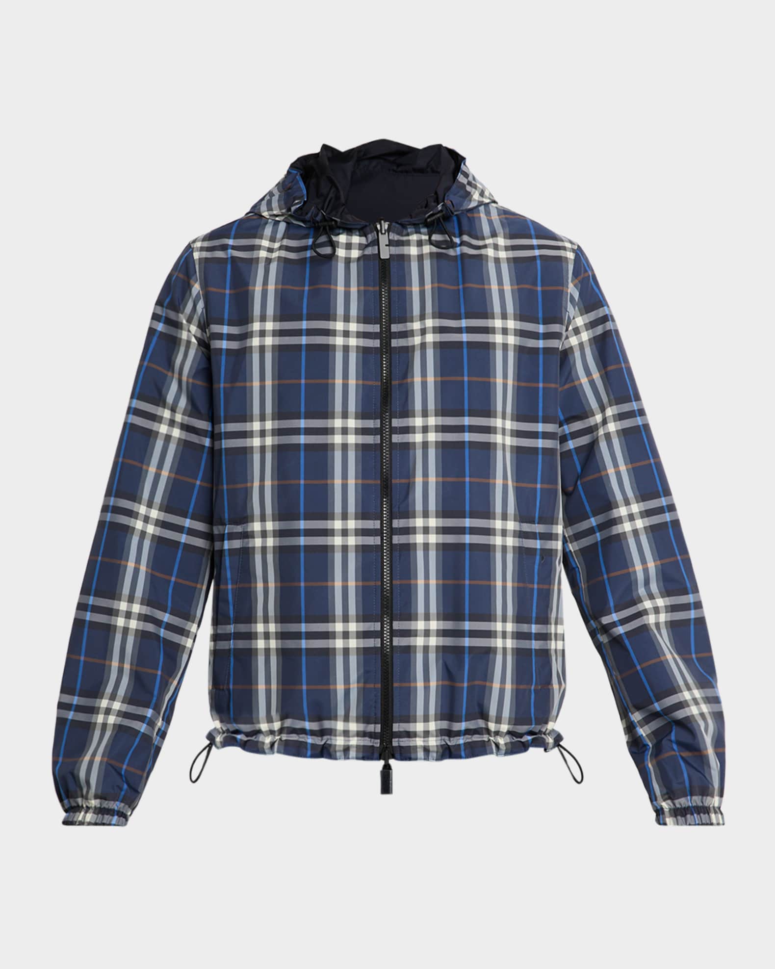 Burberry Men's Check Hooded Full-Zip Jacket | Neiman Marcus