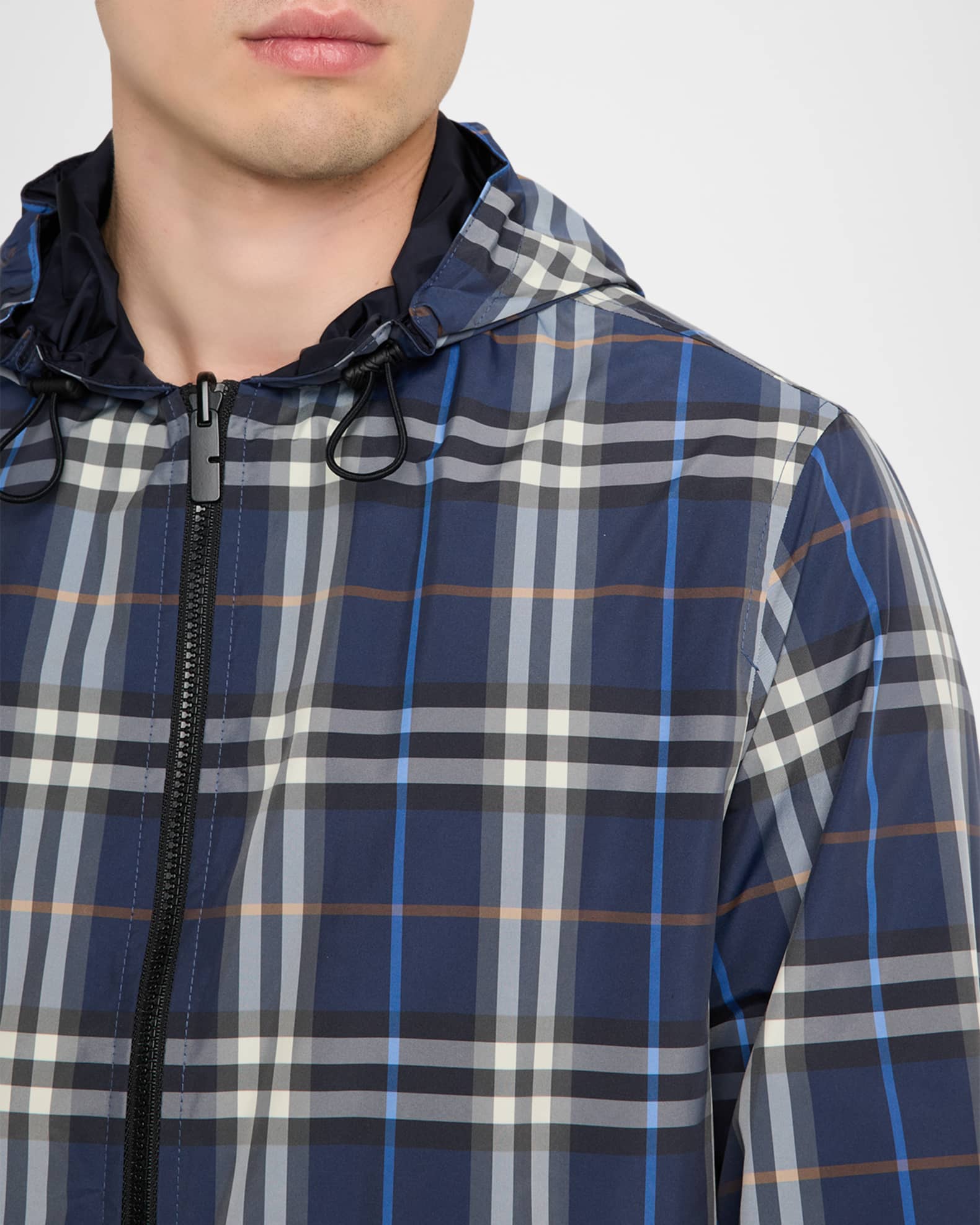 Burberry Men's Check Hooded Full-Zip Jacket | Neiman Marcus