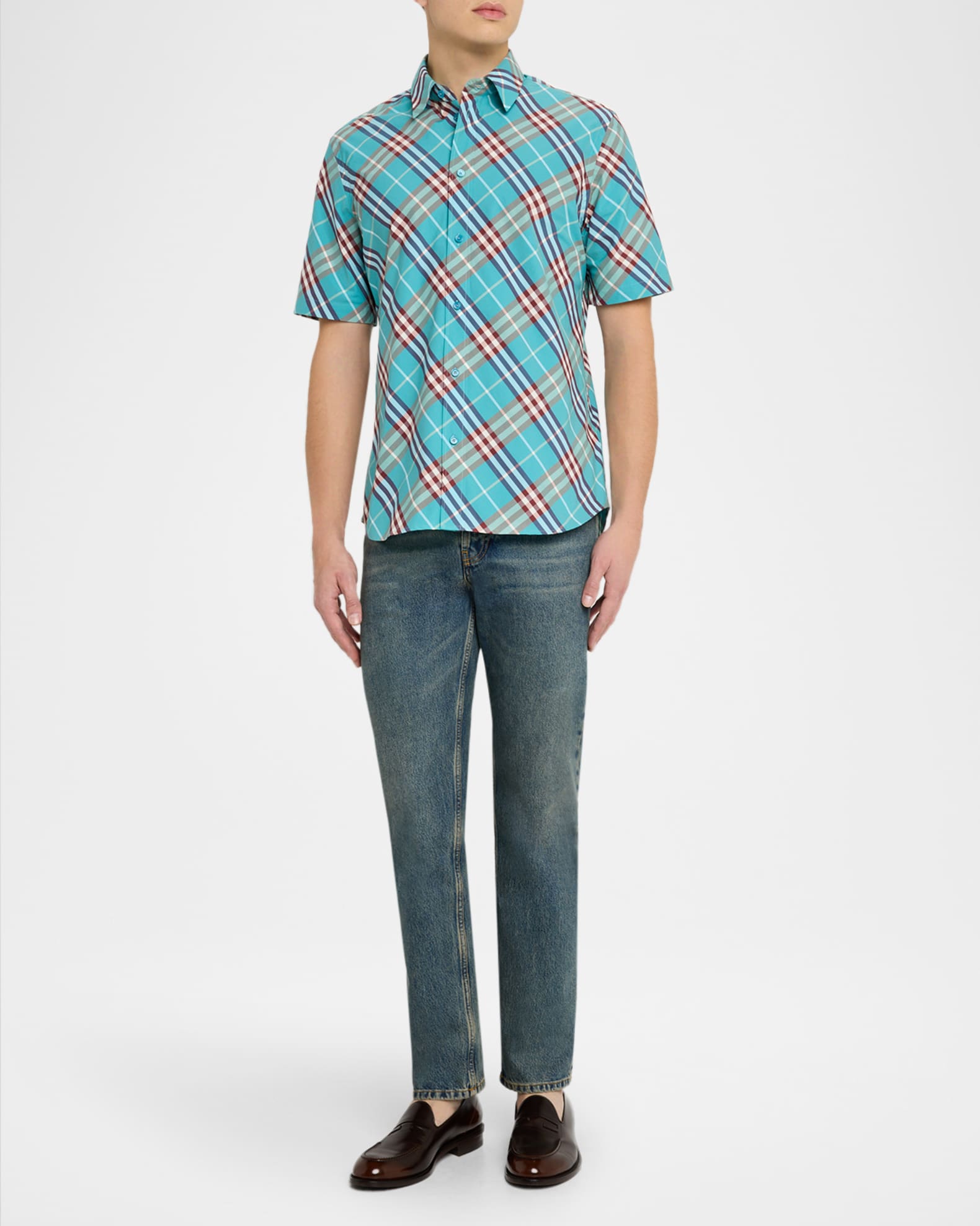 Burberry Men's Relaxed-Fit Check Cotton Short-Sleeve Shirt