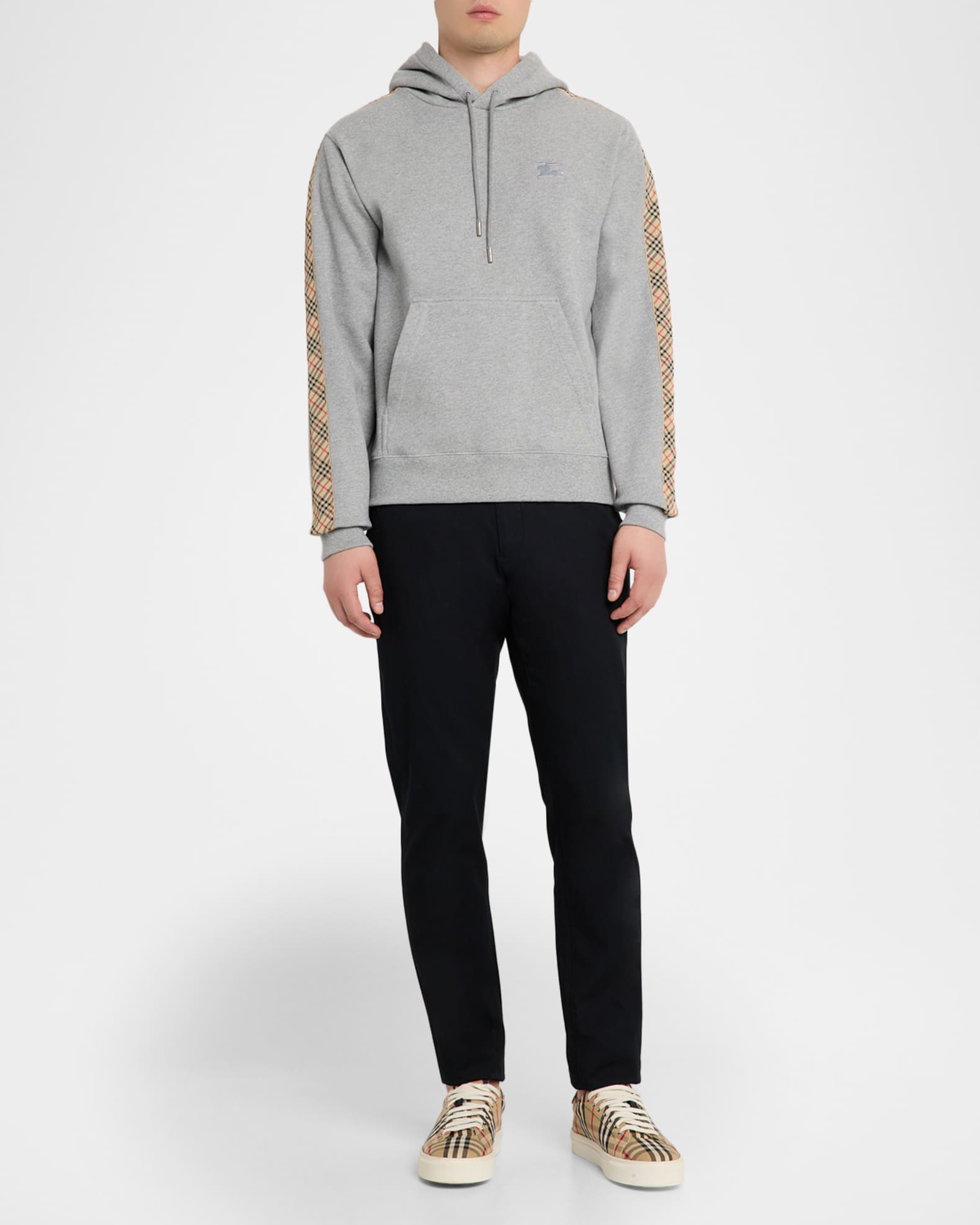 Burberry Men's Check-Trim Cotton Hoodie | Neiman Marcus
