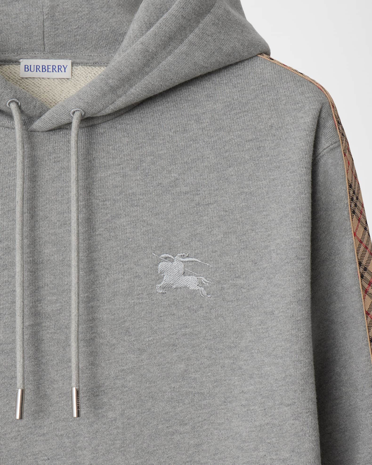 Burberry Men's Check-Trim Cotton Hoodie | Neiman Marcus