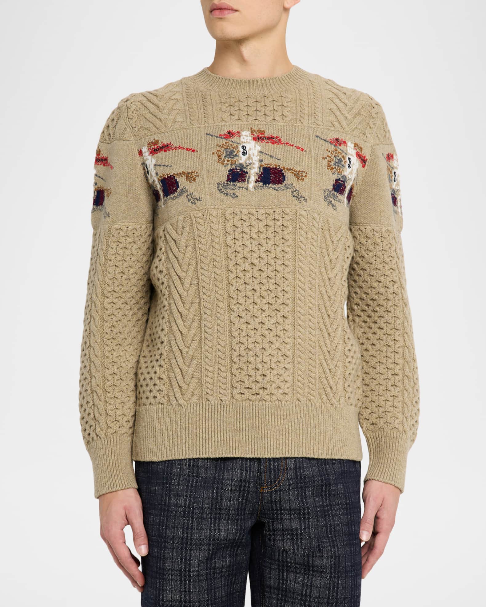 Burberry Men's EKD Aran Knit Wool Crewneck Sweater | Neiman Marcus