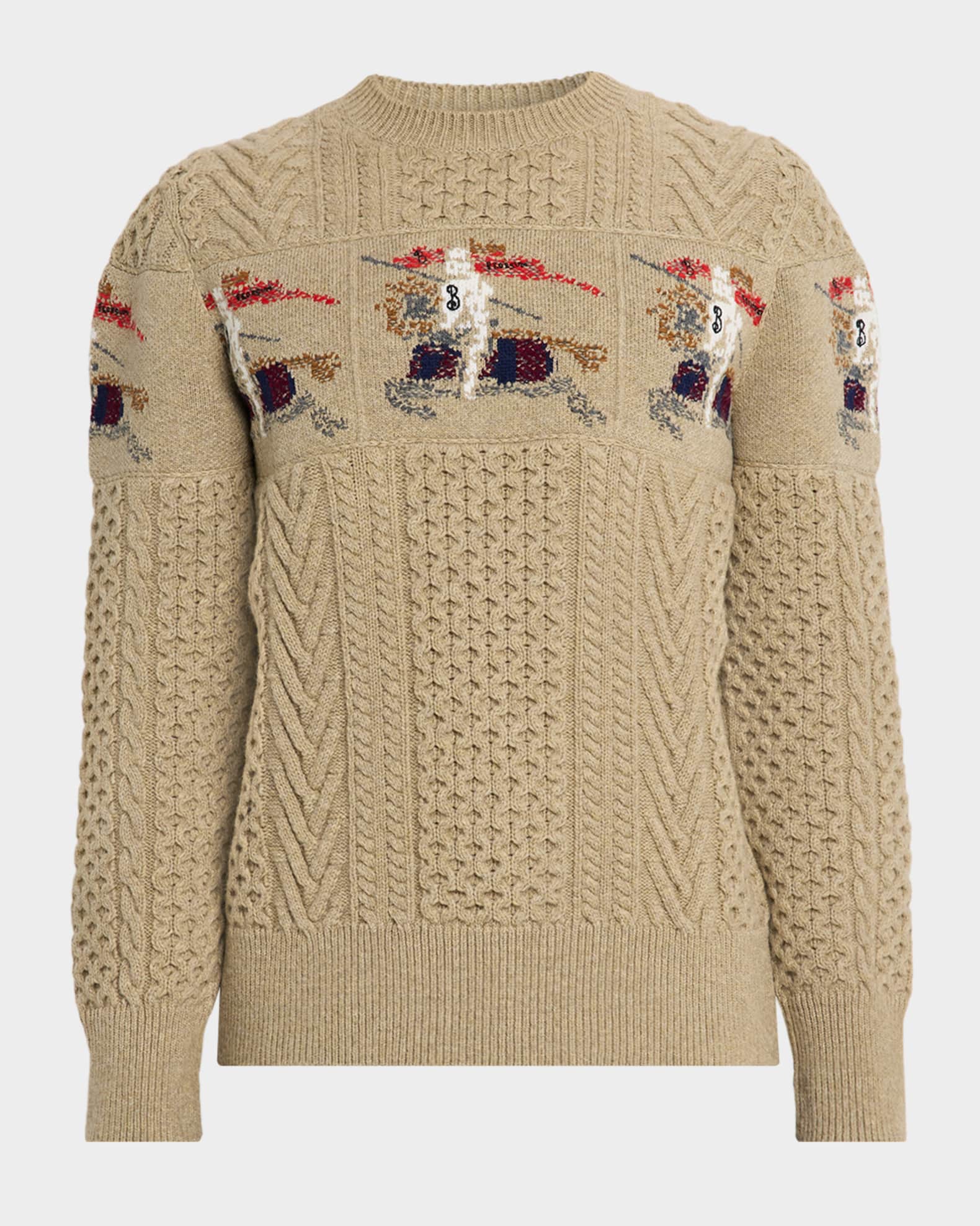 Burberry Men's EKD Aran Knit Wool Crewneck Sweater | Neiman Marcus