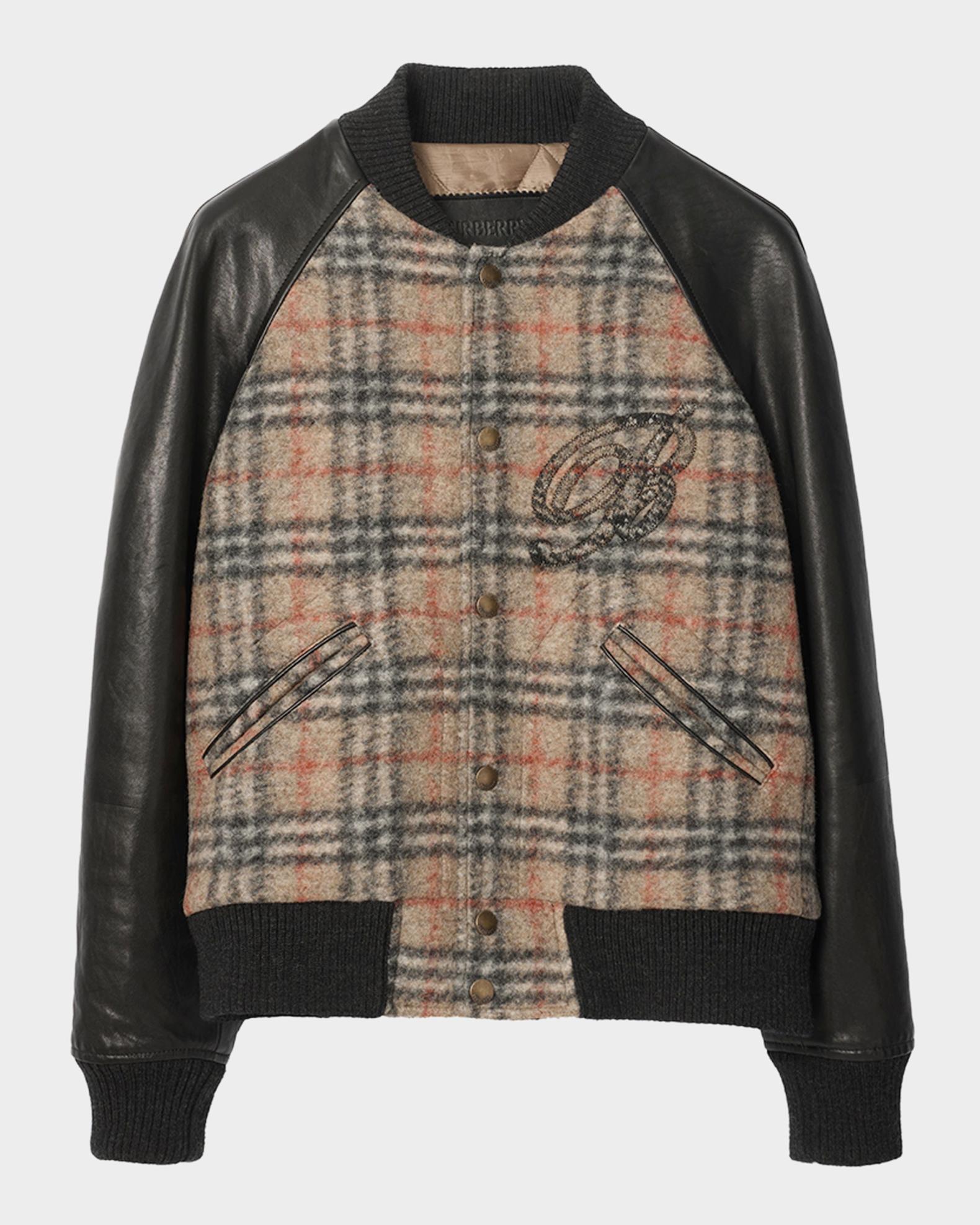 dz29 BURBERRY ウール ジャケット 黒 ノバチェック メンズM相当 Burberry Men's Check Wool and Leather Bomber Jacket | Neiman Marcus