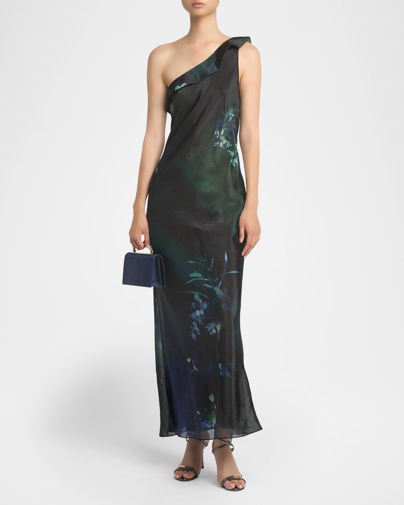 Giorgio Armani One-Shoulder Floral Silk Maxi Slip Dress | Neiman