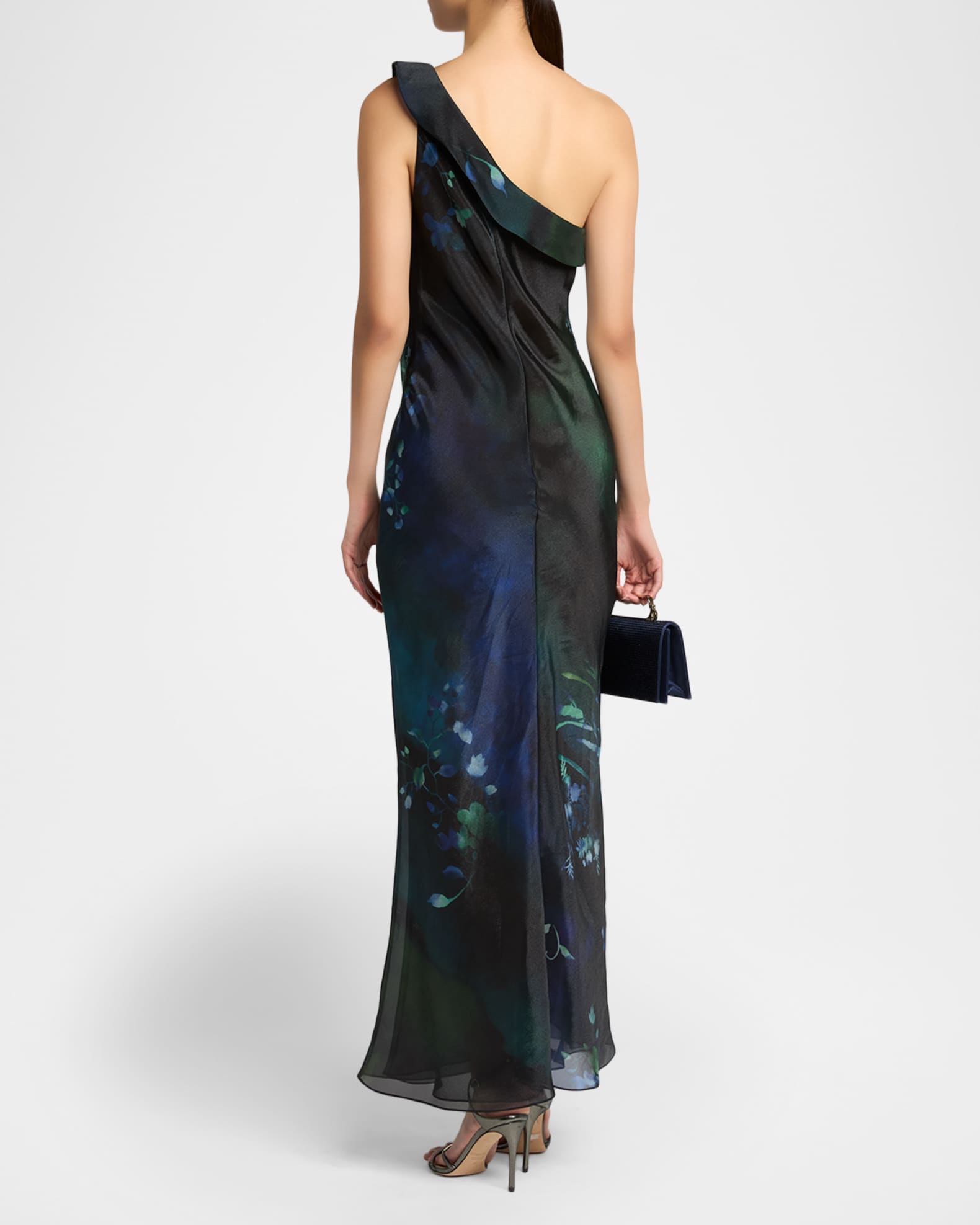 Giorgio Armani One-Shoulder Floral Silk Maxi Slip Dress | Neiman