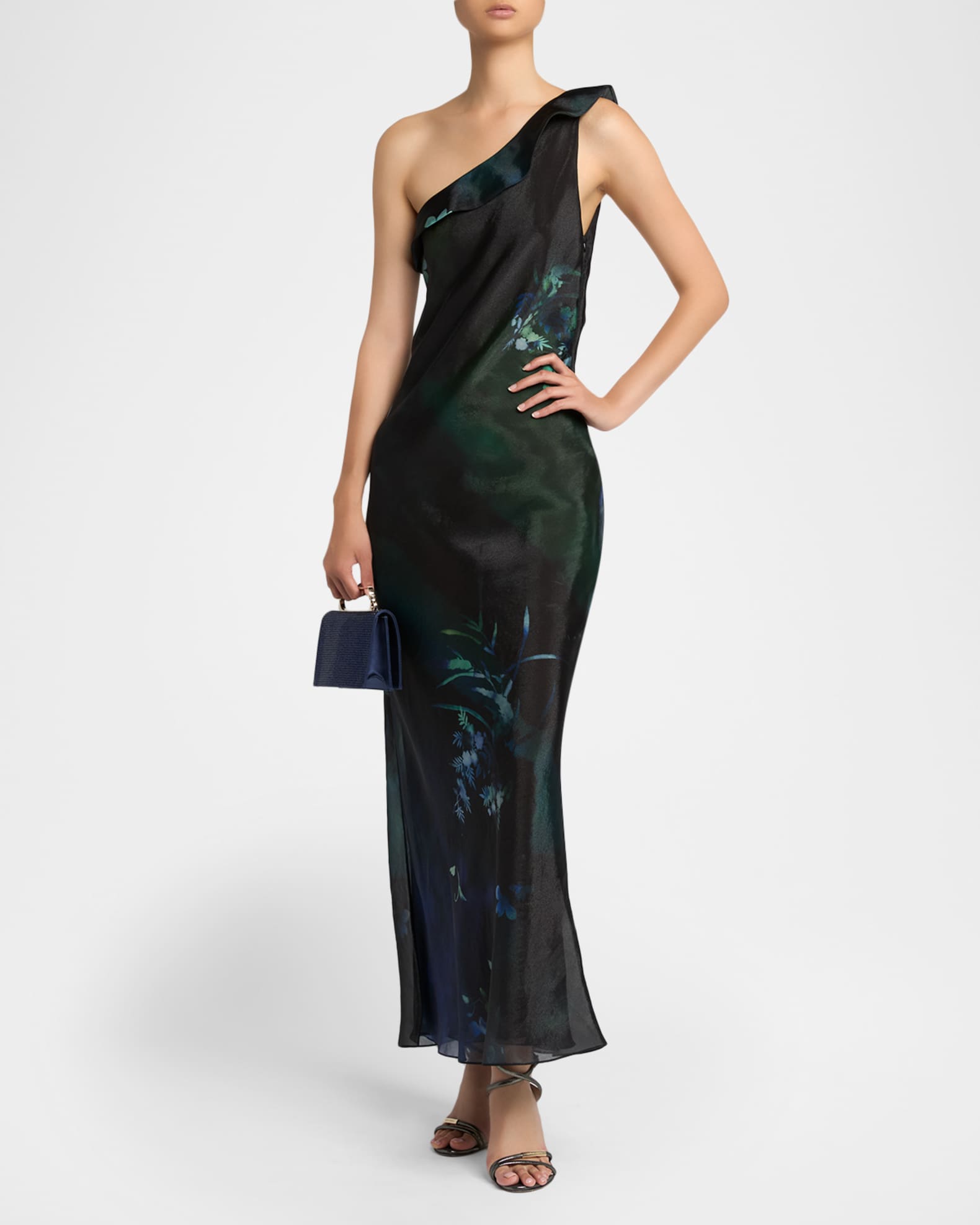 Giorgio Armani One-Shoulder Floral Silk Maxi Slip Dress | Neiman