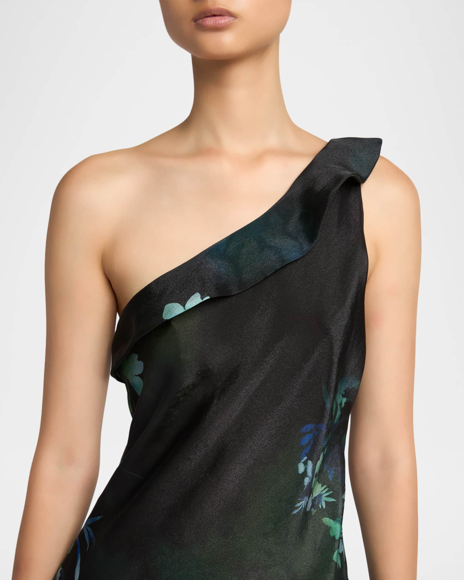 Giorgio Armani One-Shoulder Floral Silk Maxi Slip Dress | Neiman