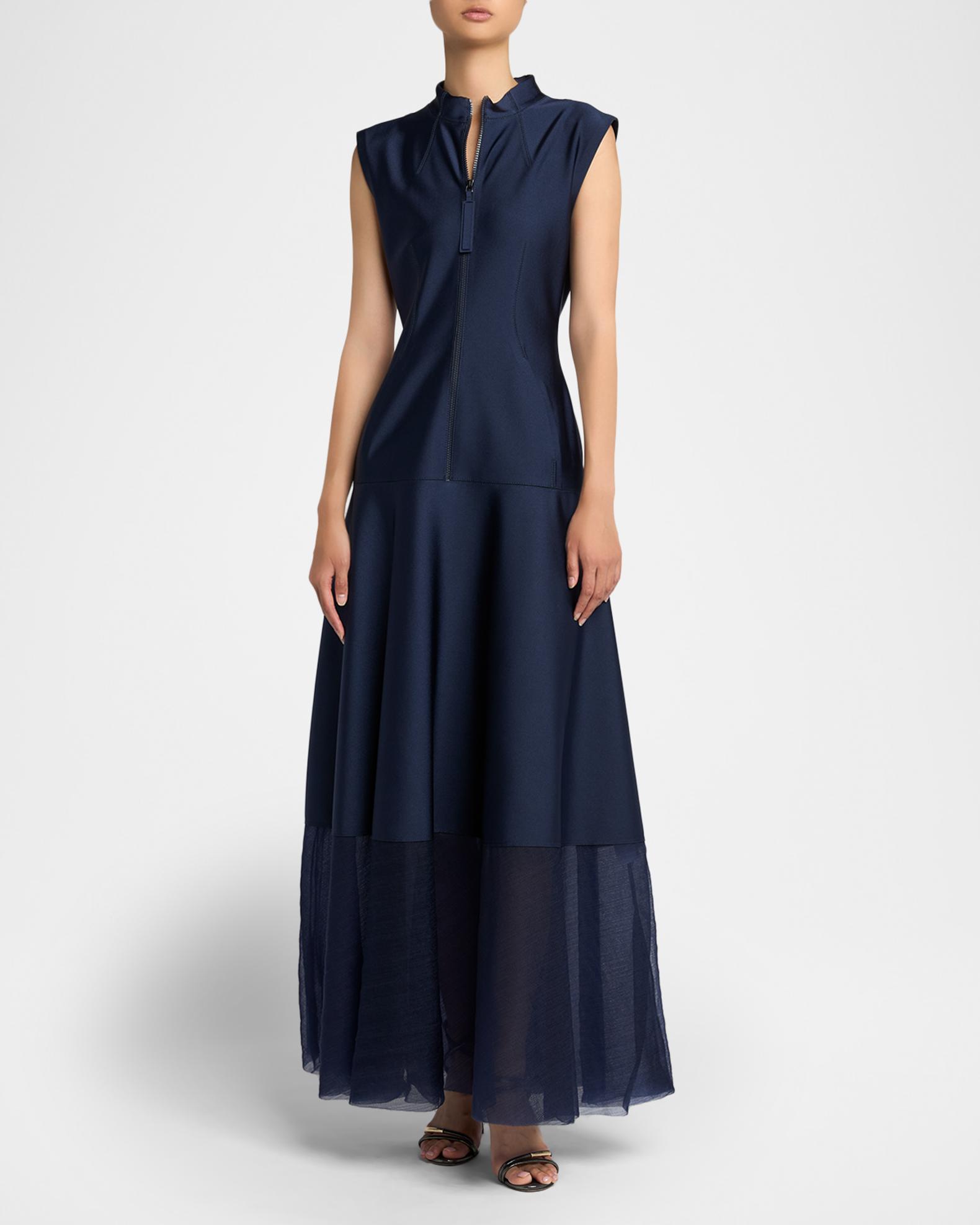 Giorgio Armani Sleeveless Sheer Tiered Zip Maxi Dress | Neiman Marcus