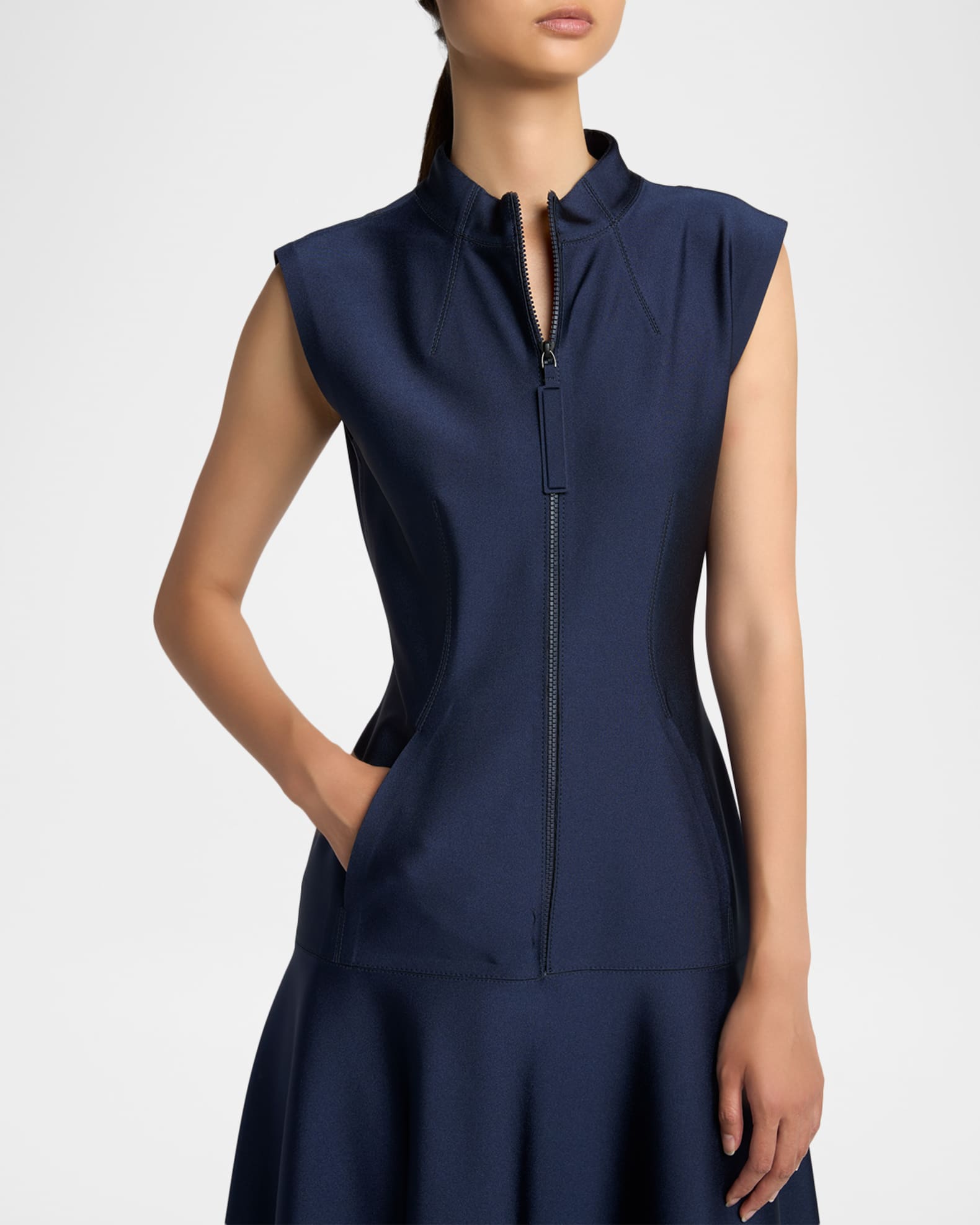 Giorgio Armani Sleeveless Sheer Tiered Zip Maxi Dress | Neiman Marcus