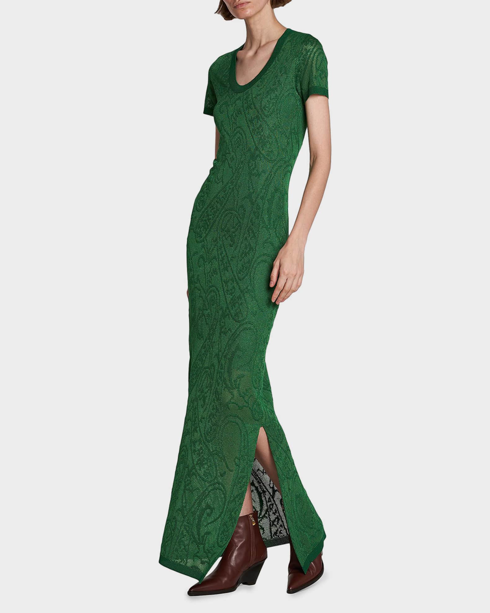 Etro Paisley Jacquard Knit Short-Sleeve Maxi Dress | Neiman Marcus