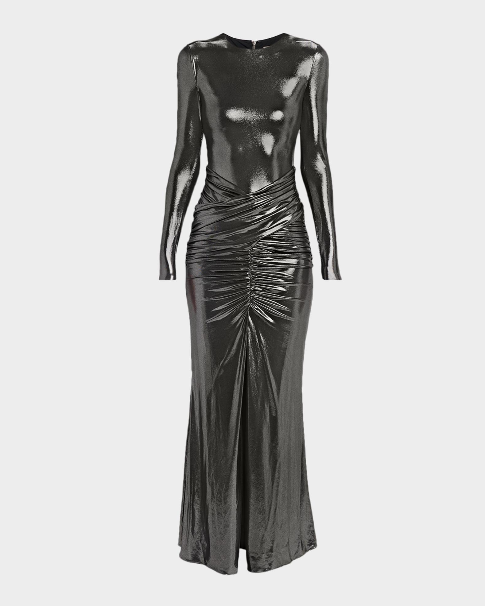 Et Ochs Stealla Metallic Ruched Long-Sleeve Gown | Neiman Marcus