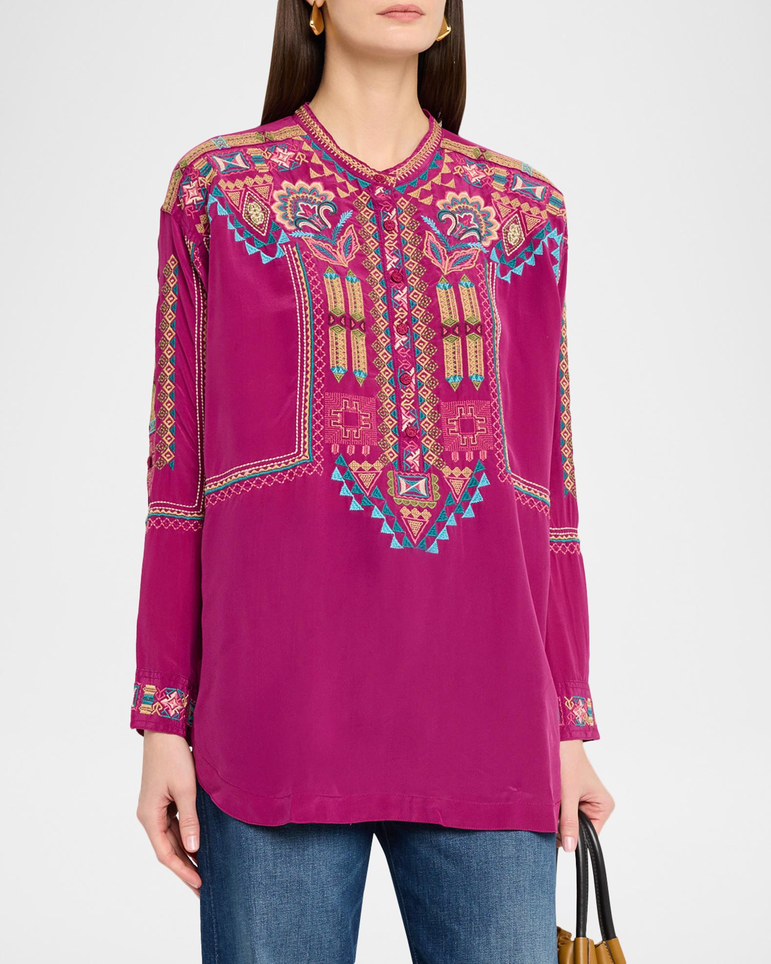 Johnny Was Selina Embroidered Silk Tunic | Neiman Marcus