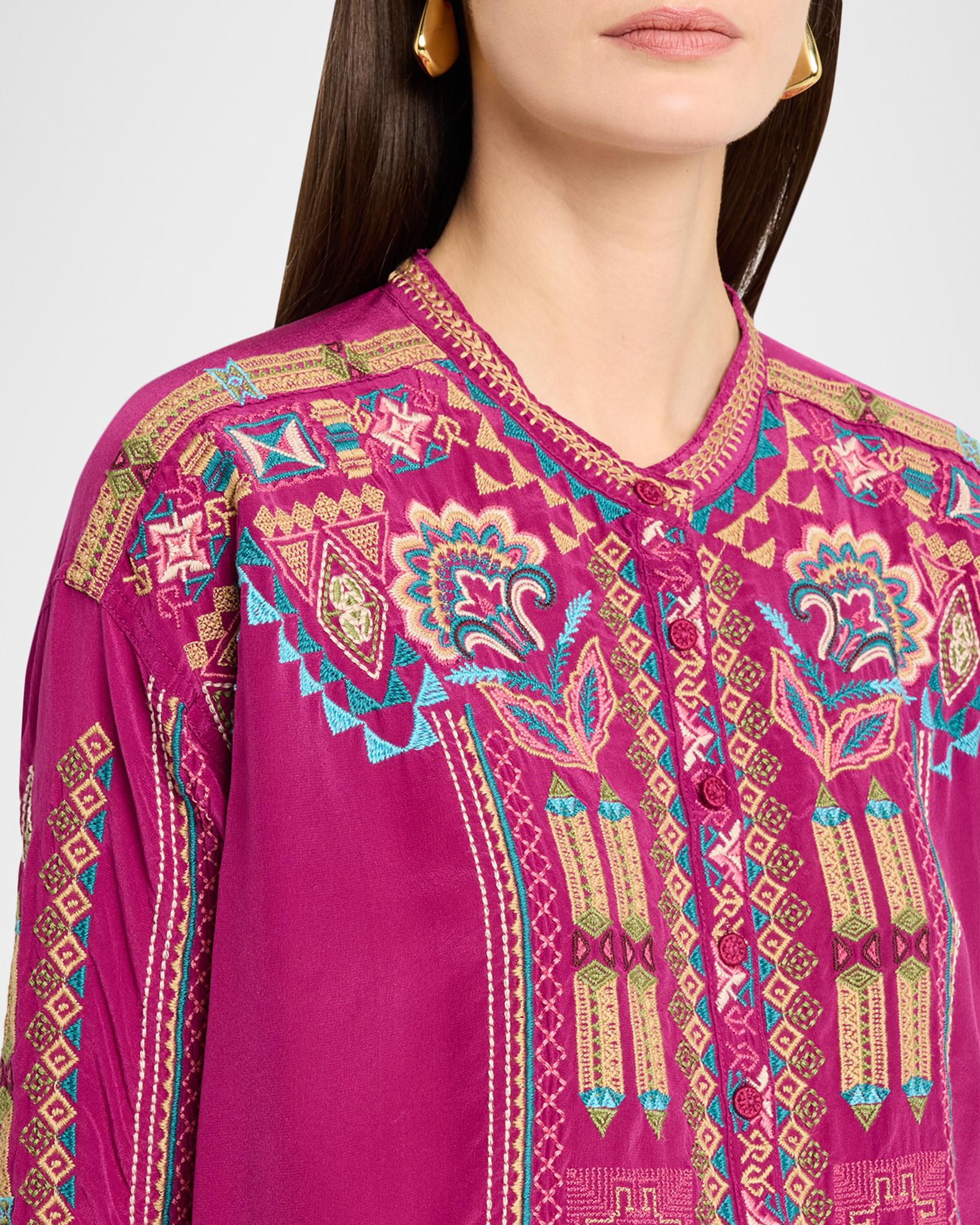 Johnny Was Selina Embroidered Silk Tunic | Neiman Marcus