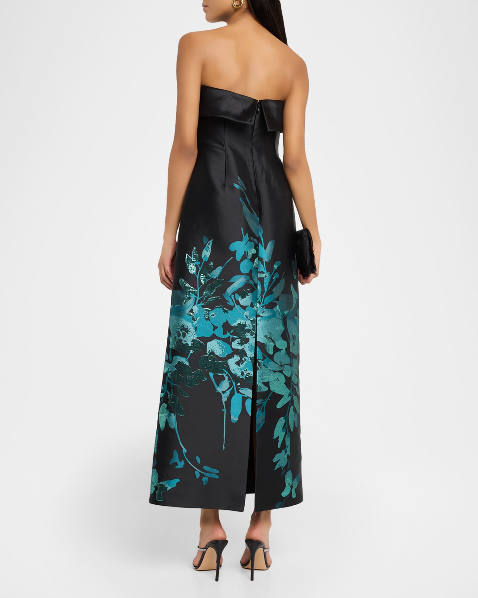 Aidan Mattox Strapless Metallic Botanical Jacquard Maxi Dress