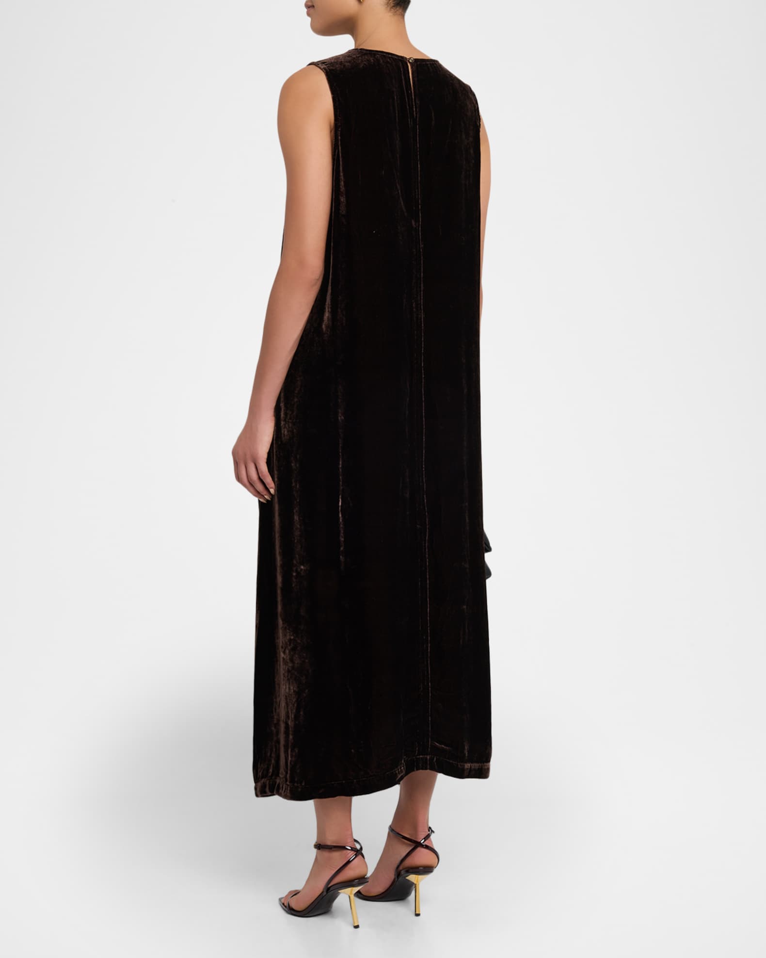 Johnny Was Sleeveless Floral-Embroidered Velvet Midi Dress
