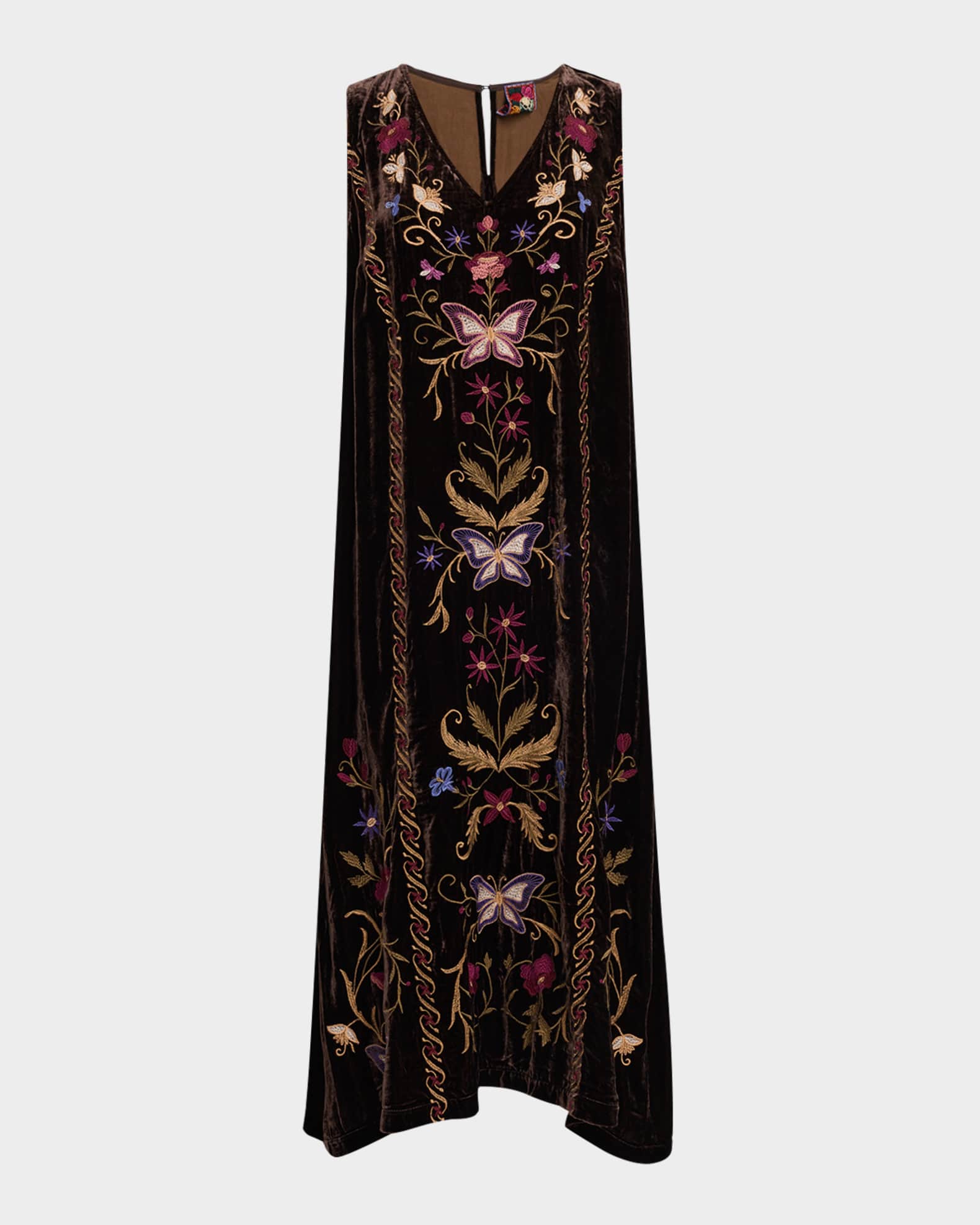 velvet embroidered midi dress Strapless midi gown with flowers Black-White / FR 42 main image 1