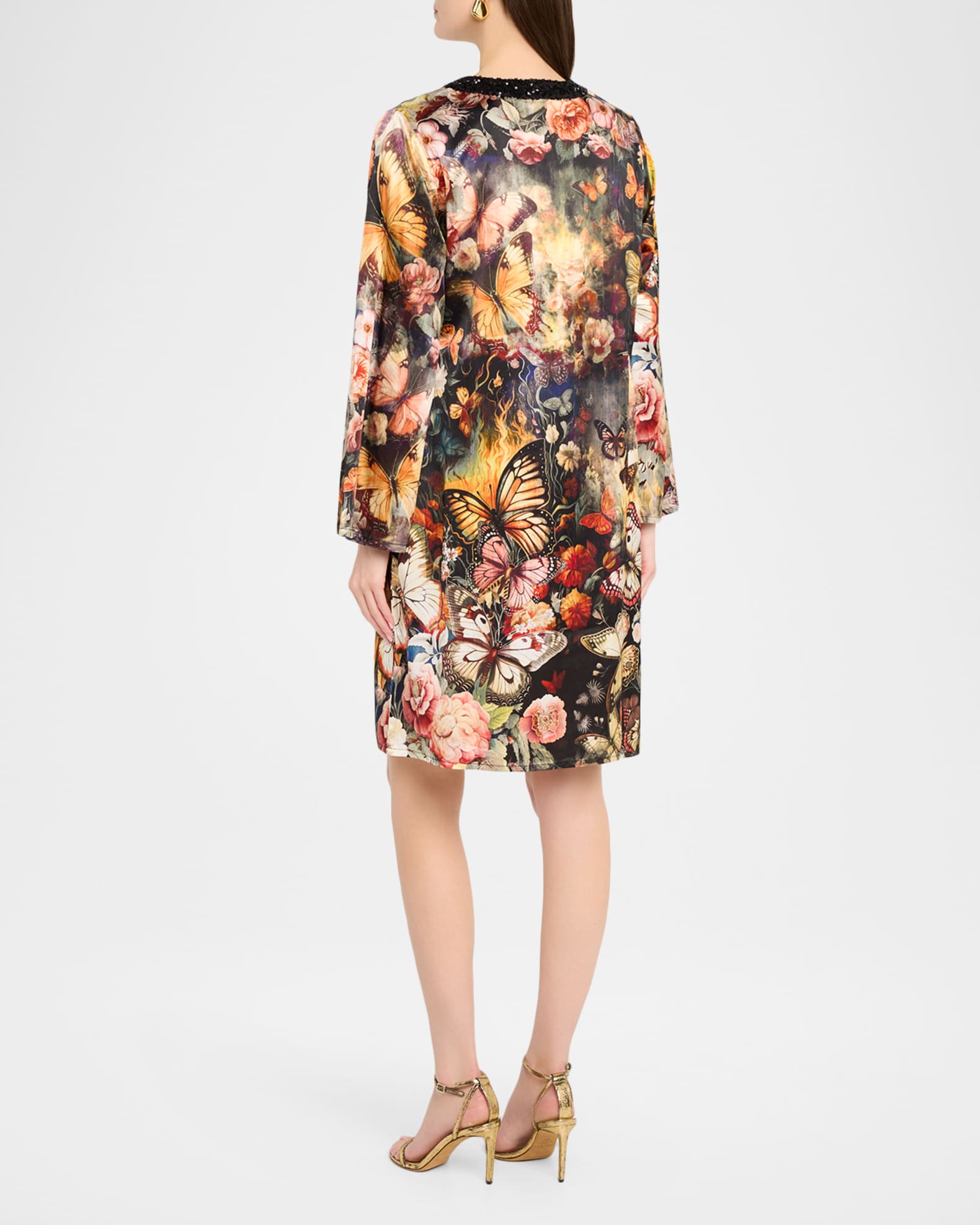 Johnny Was Judith Sequin Floral-Print Midi Shift Dress | Neiman Marcus