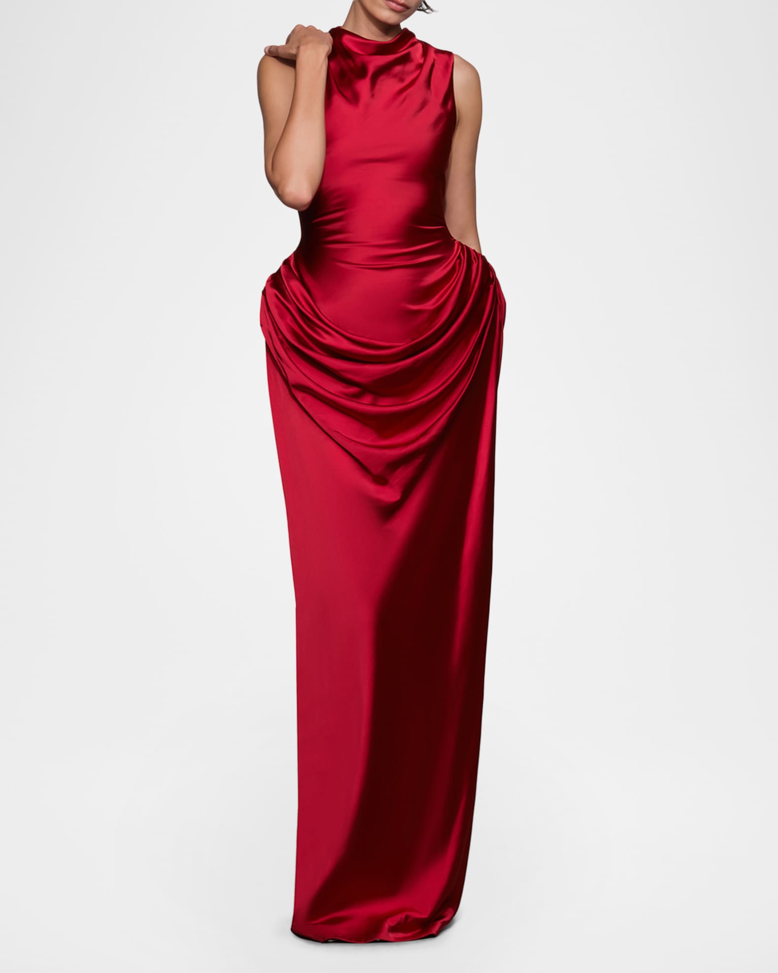 Et Ochs Genevieve Draped Cowl-Neck Satin Column Gown | Neiman Marcus