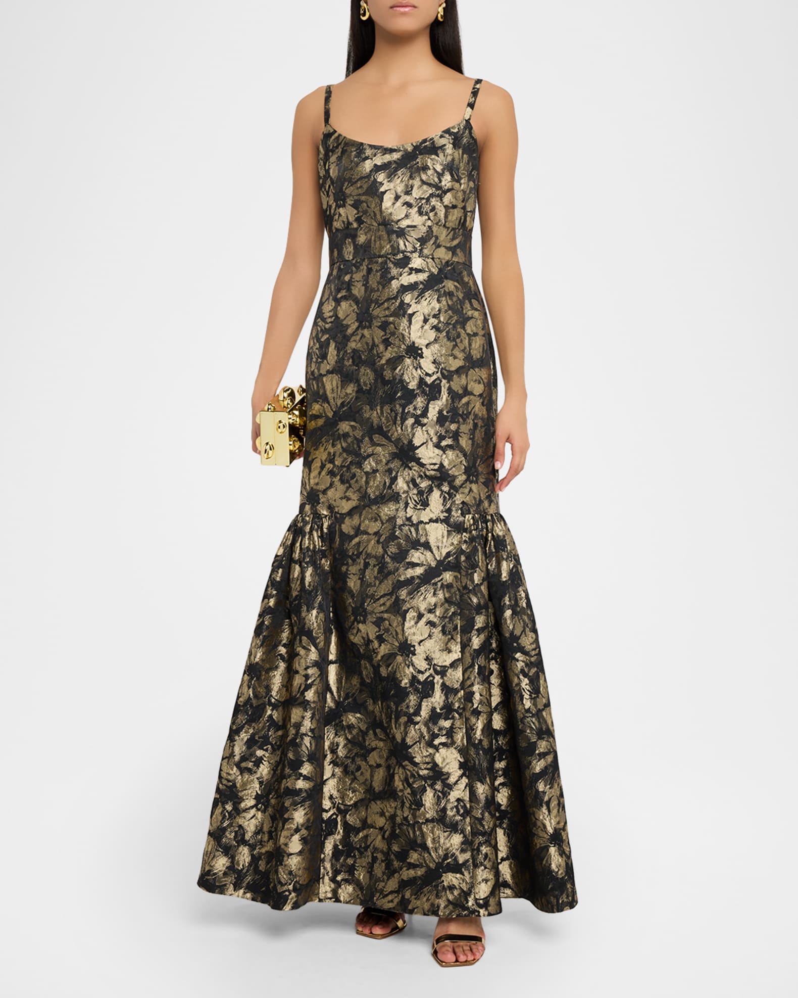 Aidan Mattox Sleeveless Floral Jacquard Mermaid Gown | Neiman Marcus