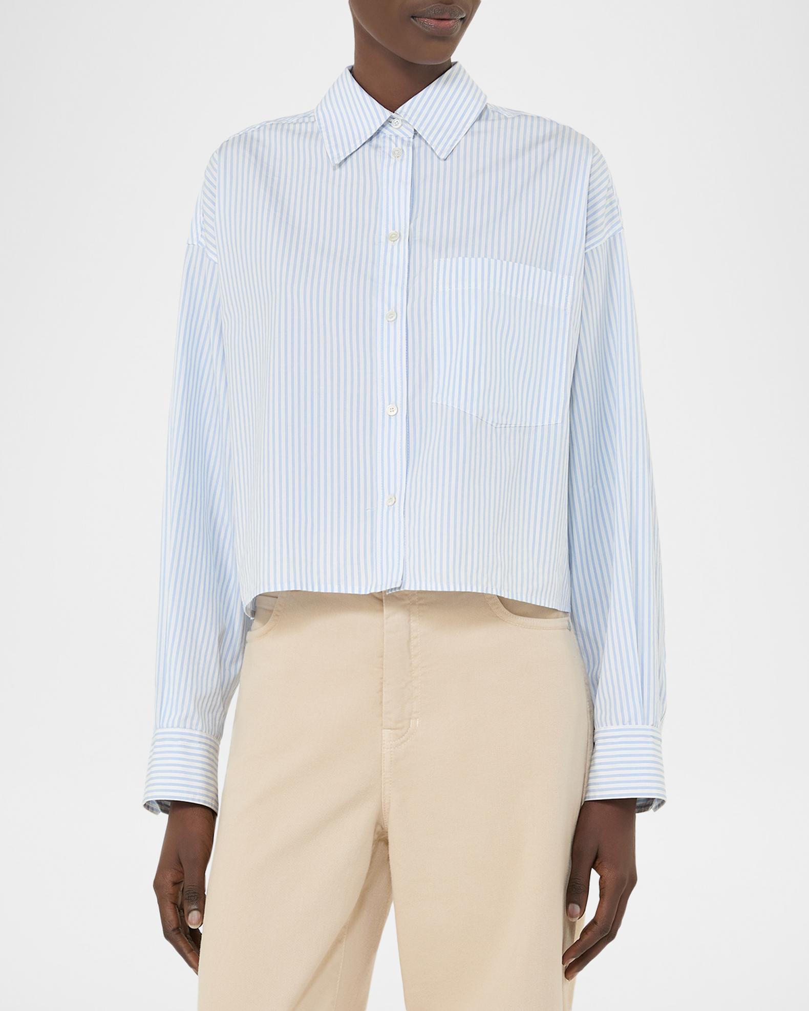 Weekend Max Mara Pleated Striped Cotton Poplin Shirt | Neiman Marcus