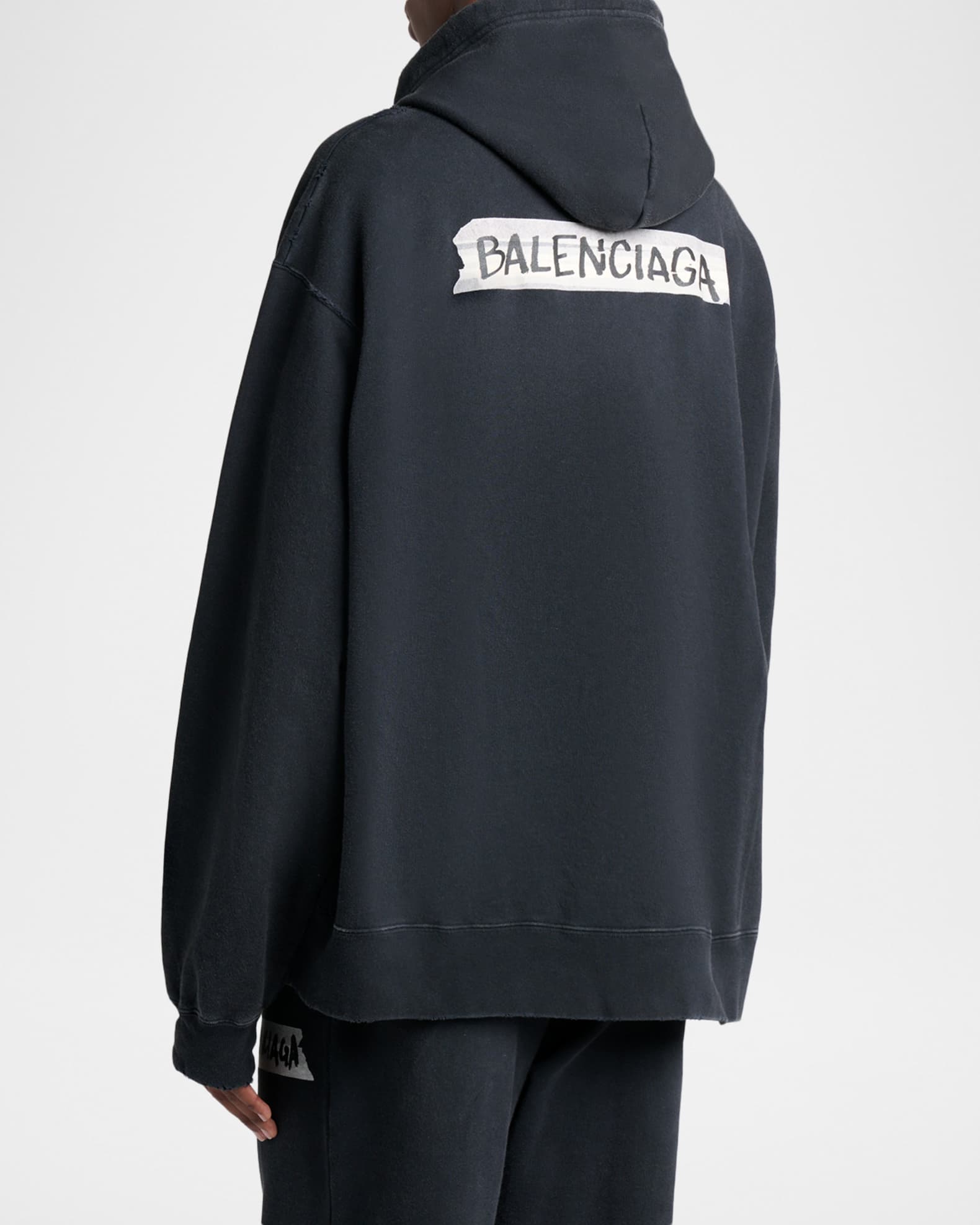 Balenciaga Men's Masking Tape Oversized-Fit Faded Fleece Full-Zip