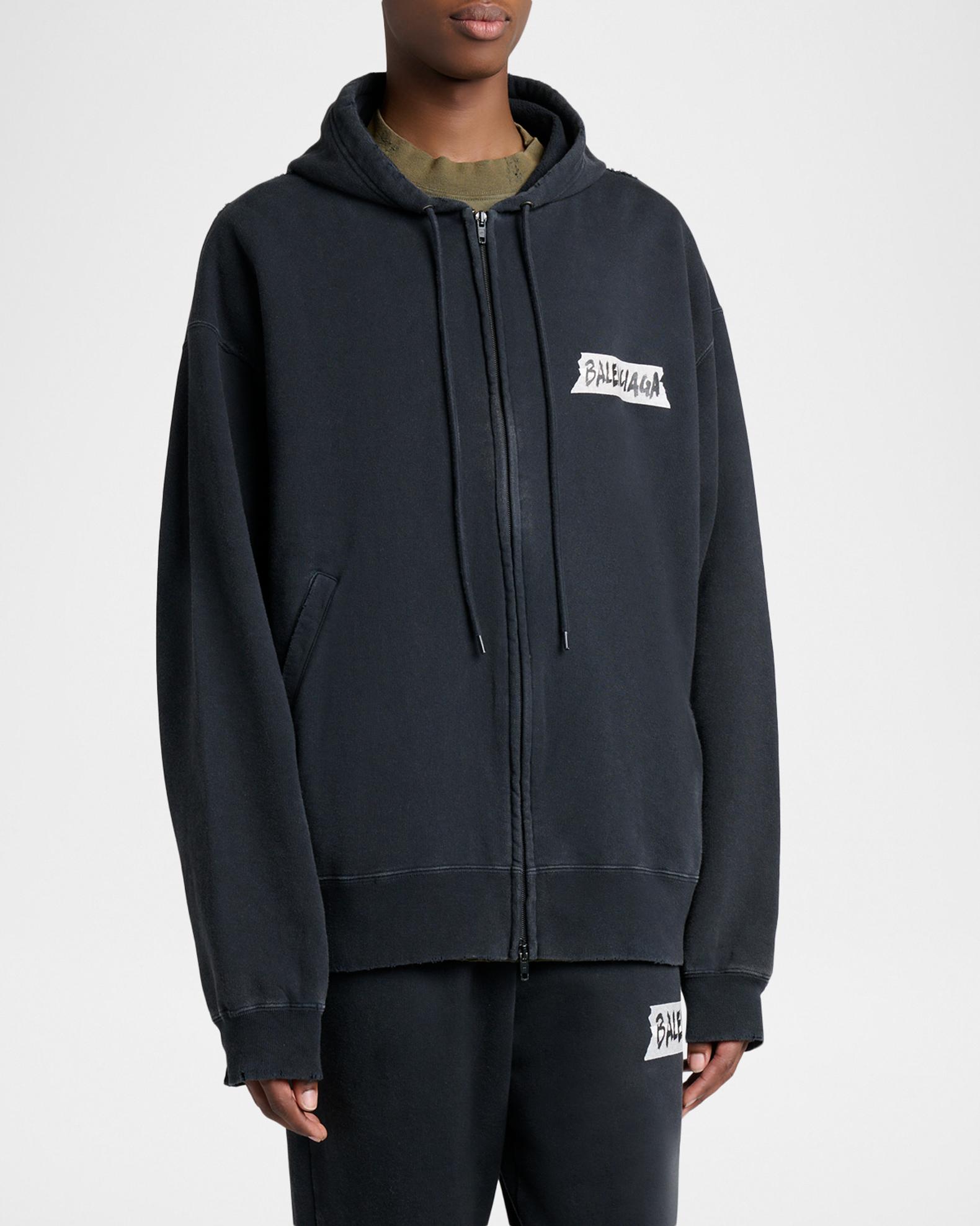 Balenciaga Men's Masking Tape Oversized-Fit Faded Fleece Full-Zip