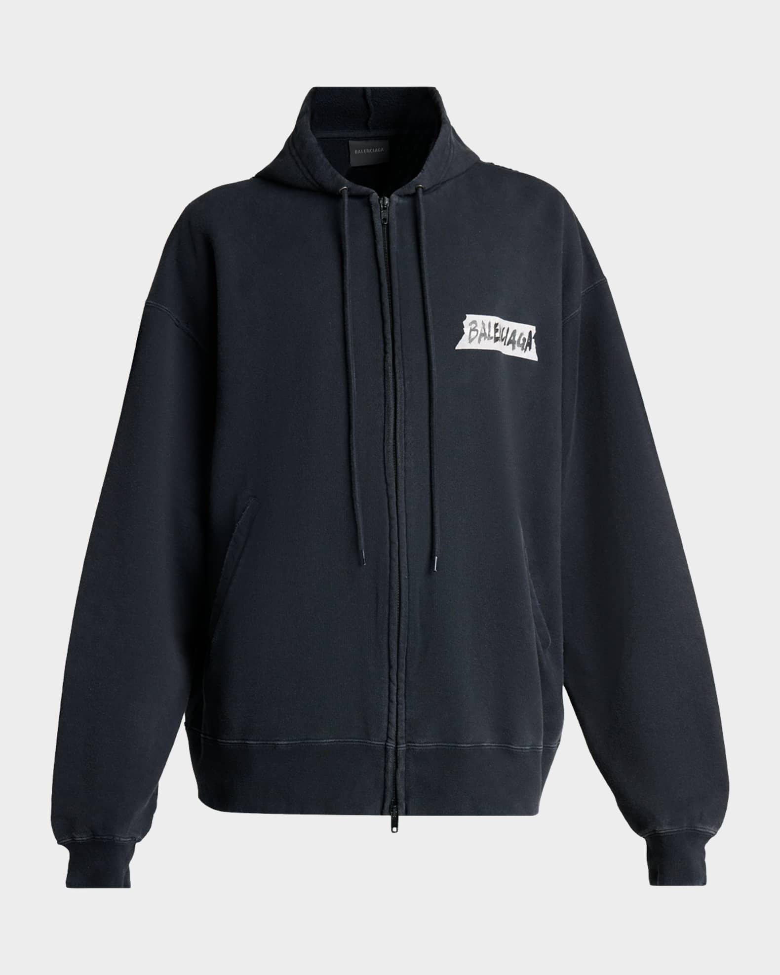 Balenciaga Men's Masking Tape Oversized-Fit Faded Fleece Full-Zip