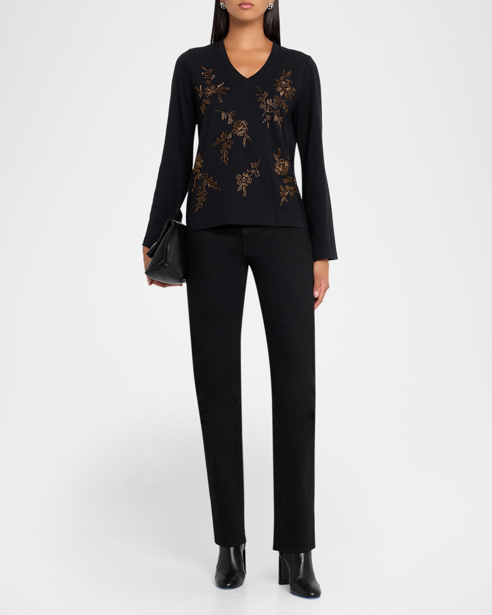 Johnny Was Simone Floral-Embroidered Cupro Blouse | Neiman Marcus