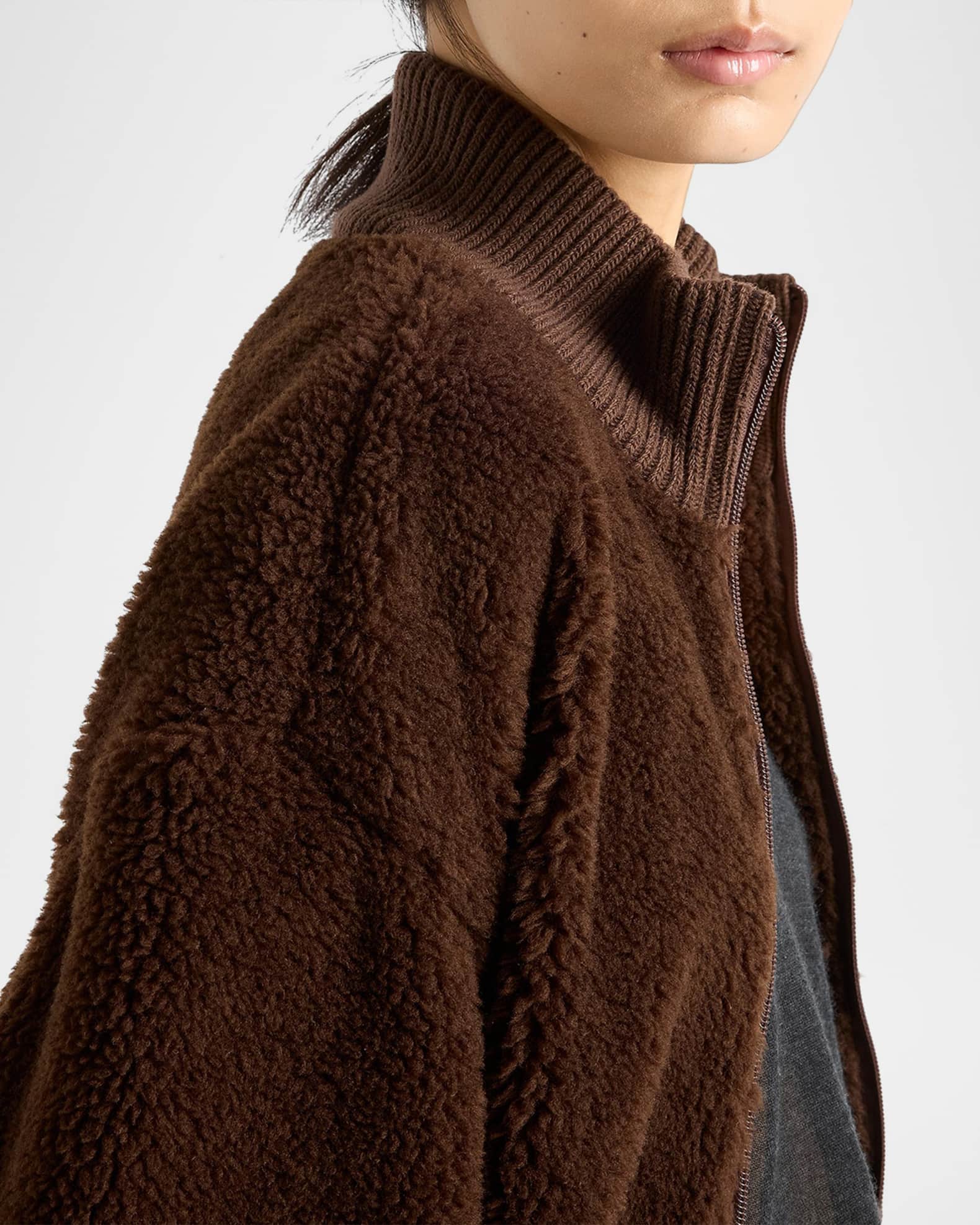 Prada Fleece Zip-Front Jacket | Neiman Marcus
