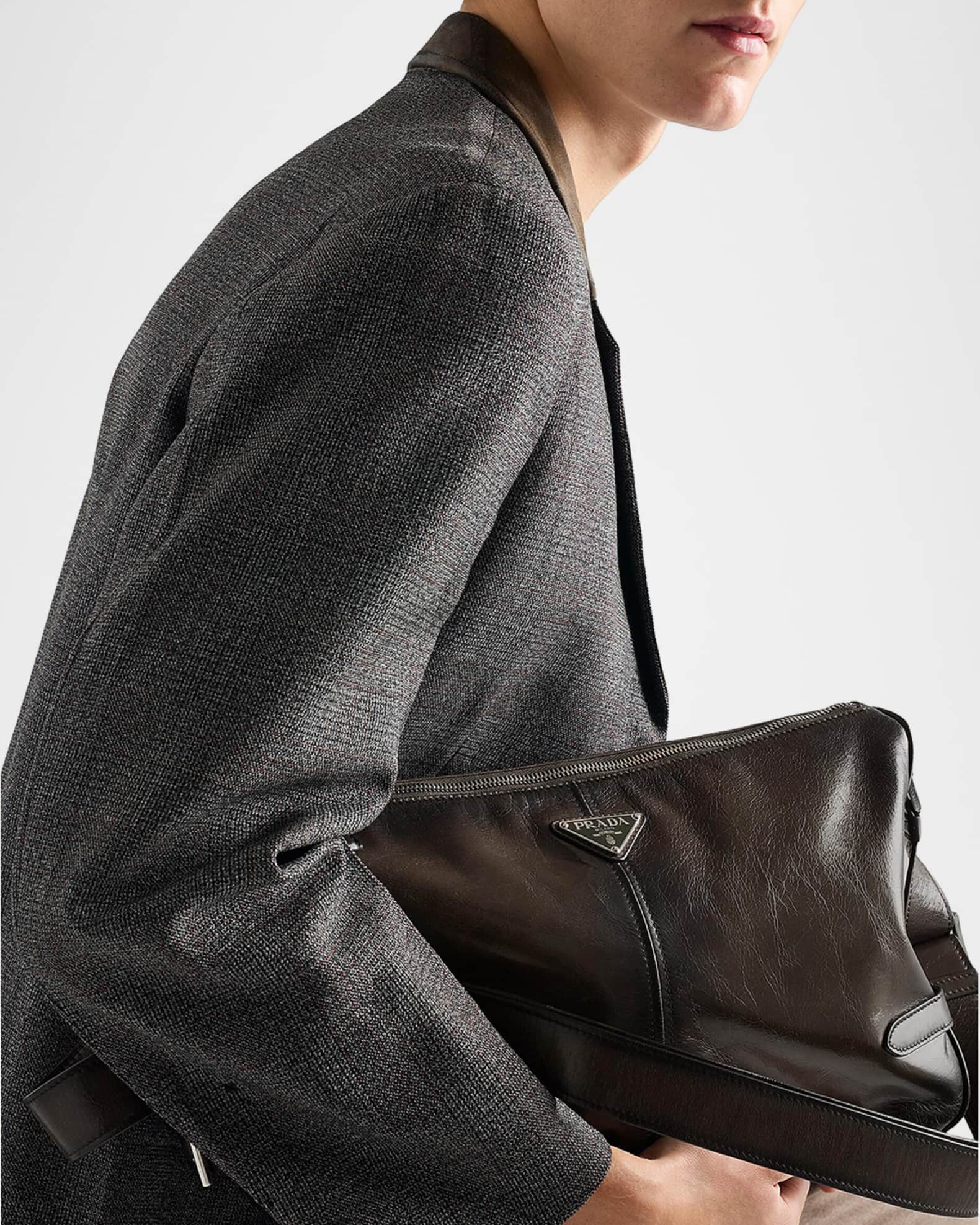 Prada Men's Antiqued Leather Zipper Shoulder Bag | Neiman Marcus