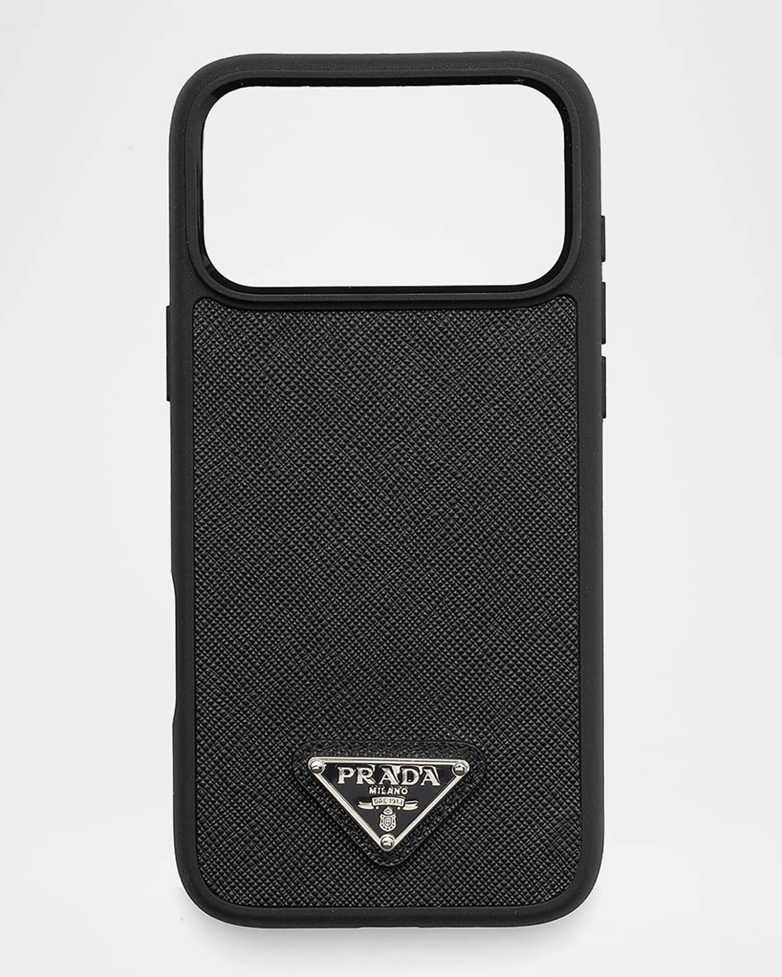PRADA ブラックレザー iPhoneケース Prada Men's Saffiano Leather iPhone 17 Pro Max Phone Case | Neiman