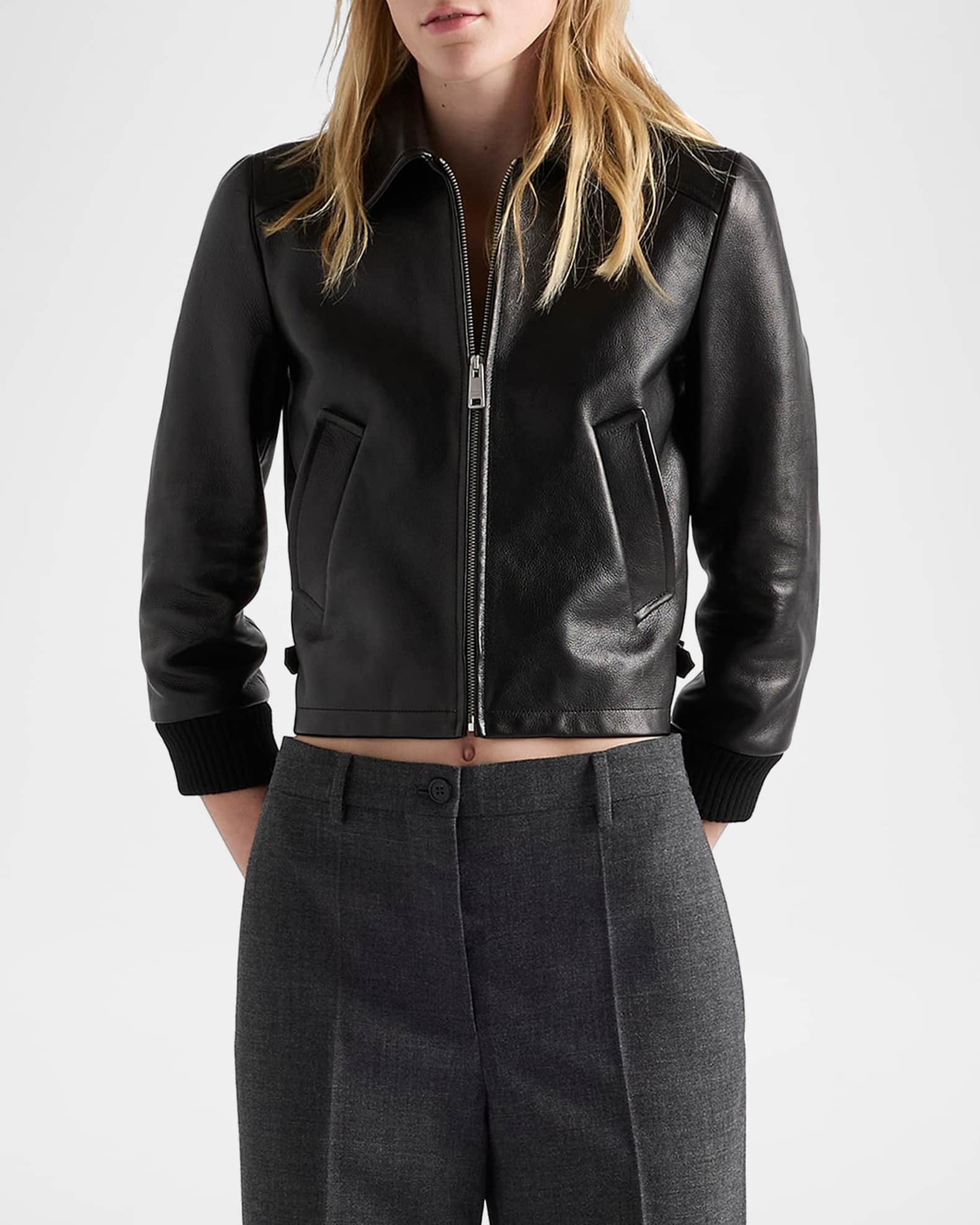 Prada Cropped Leather Blouson Jacket | Neiman Marcus