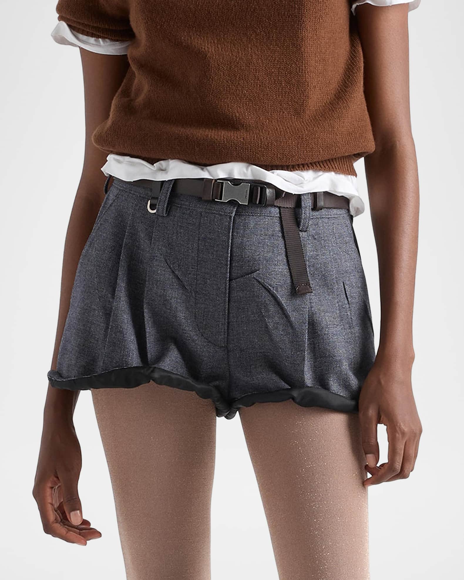 Prada Grisaille and Antiqued Satin Shorts | Neiman Marcus