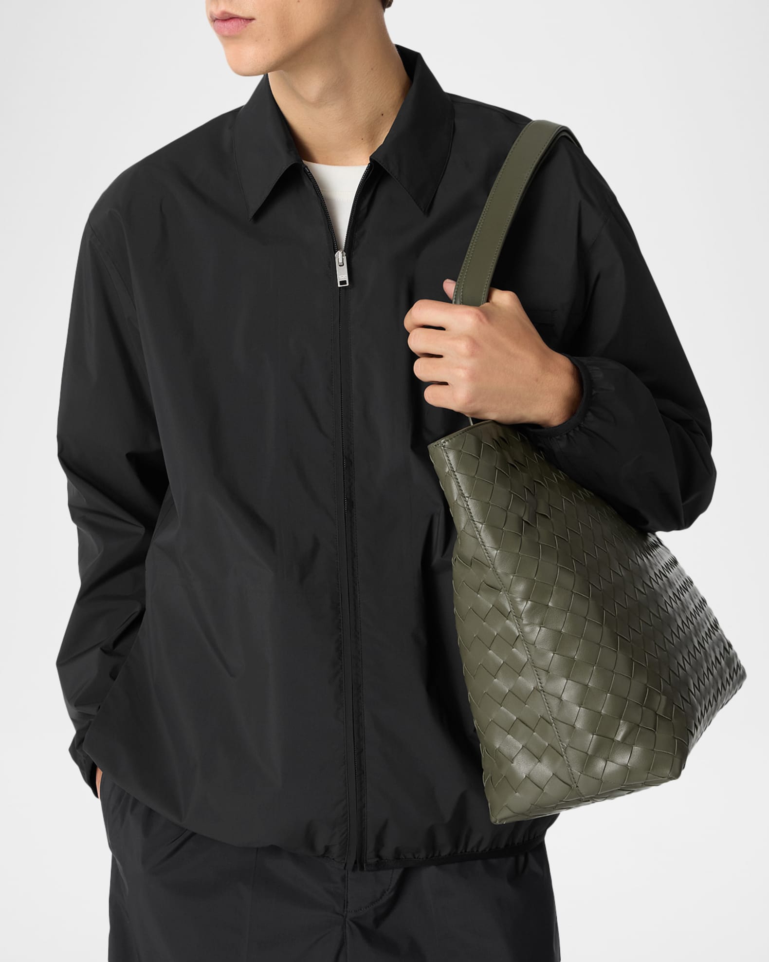 Bottega Veneta Men's Small Intrecciato Leather Zipped Tote Bag