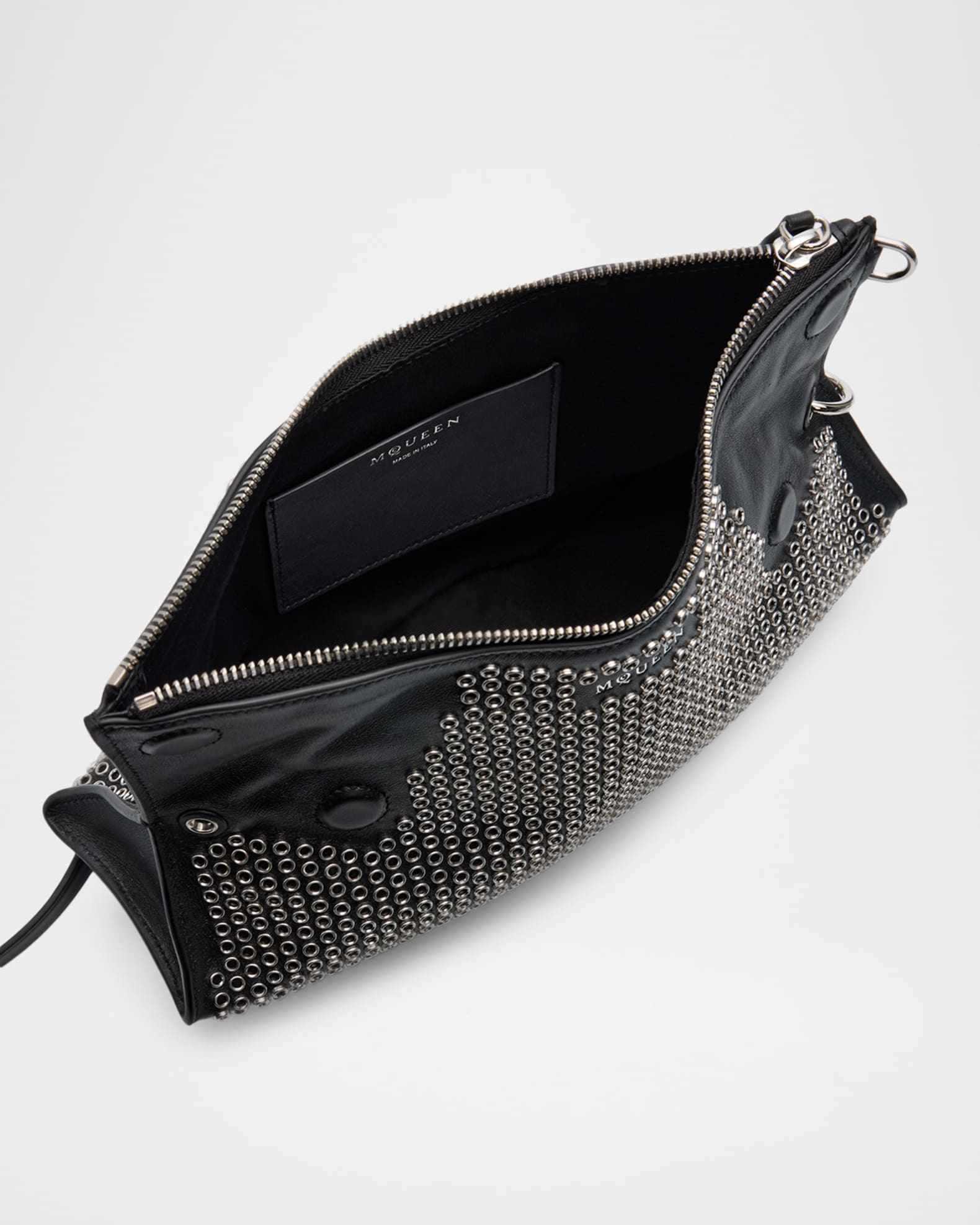 McQueen Manta Eyelet-Covered Leather Clutch Bag | Neiman Marcus