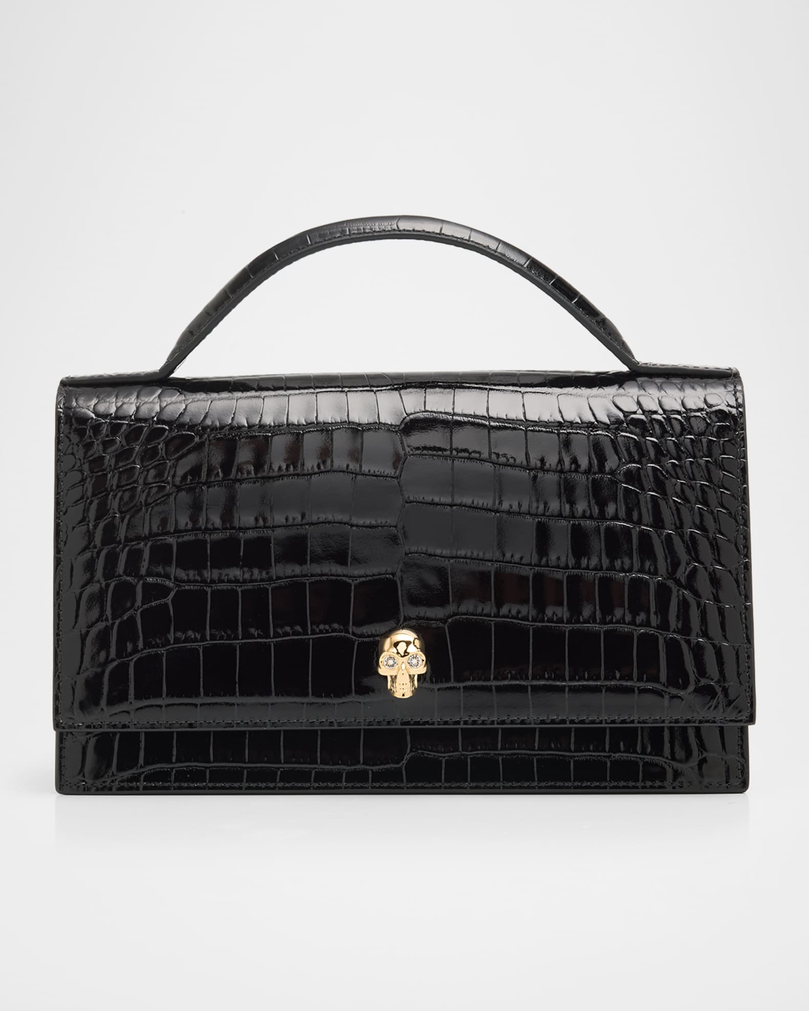 McQueen Skull Croc-Embossed Leather Shoulder Bag | Neiman Marcus