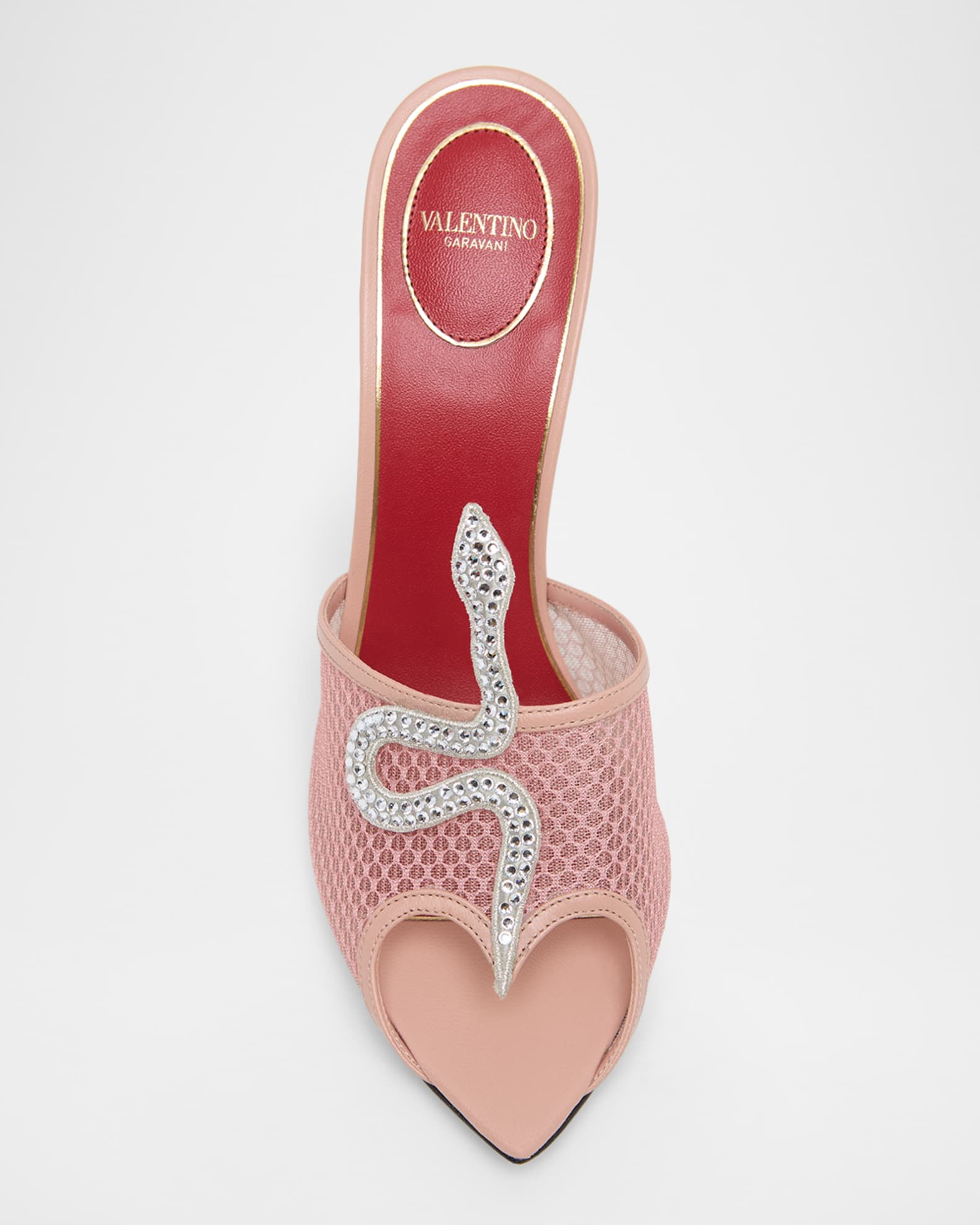 Valentino Garavani 105mm Embellished Snake Leather Mesh Mule Pumps