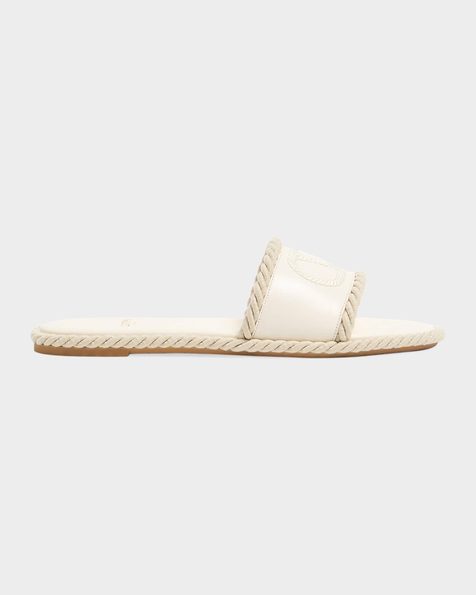 Valentino Garavani 5mm VLogo Leather Flat Slide Sandals | Neiman