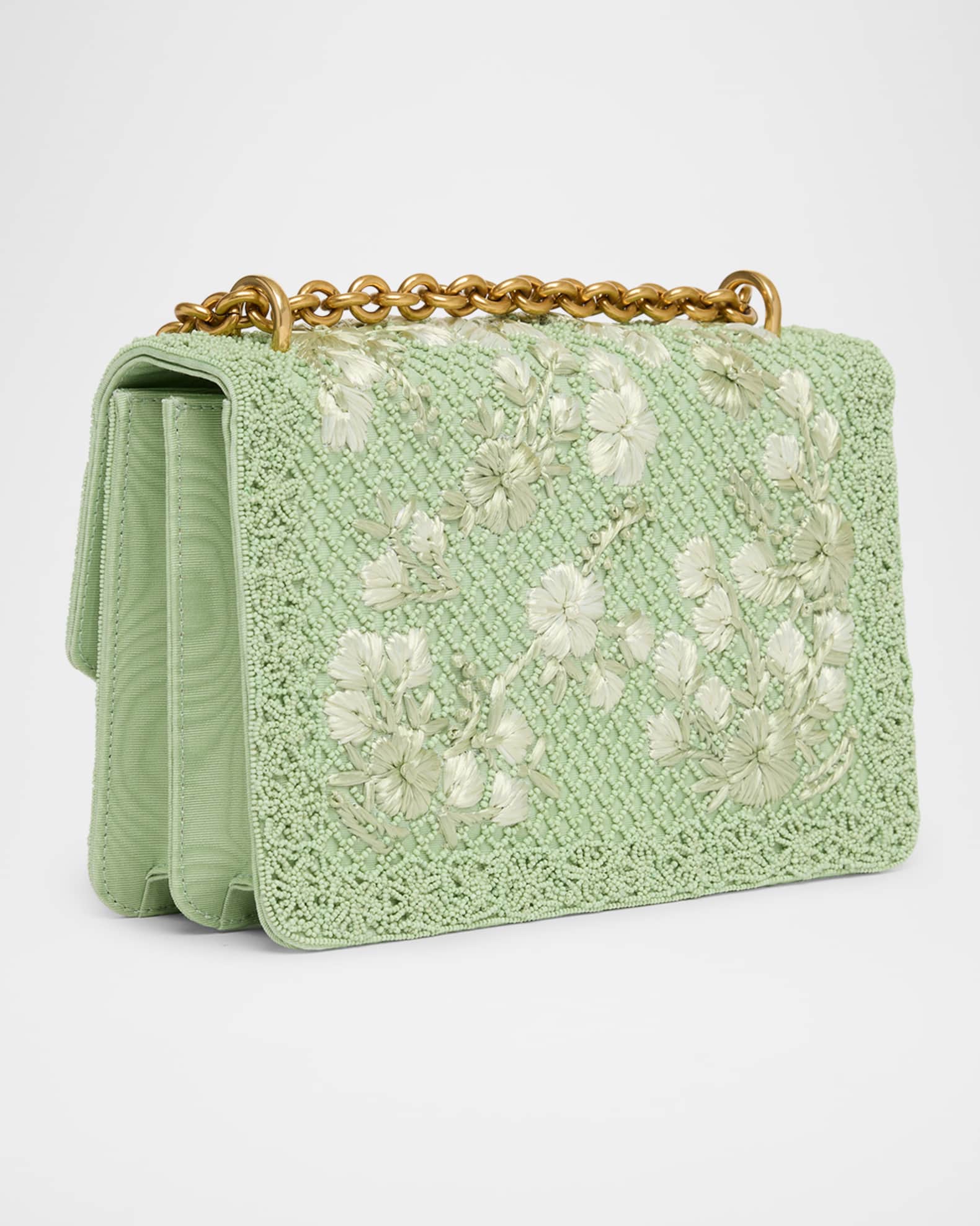 Valentino Garavani Beaded Floral-Embroidered Moire Shoulder Bag
