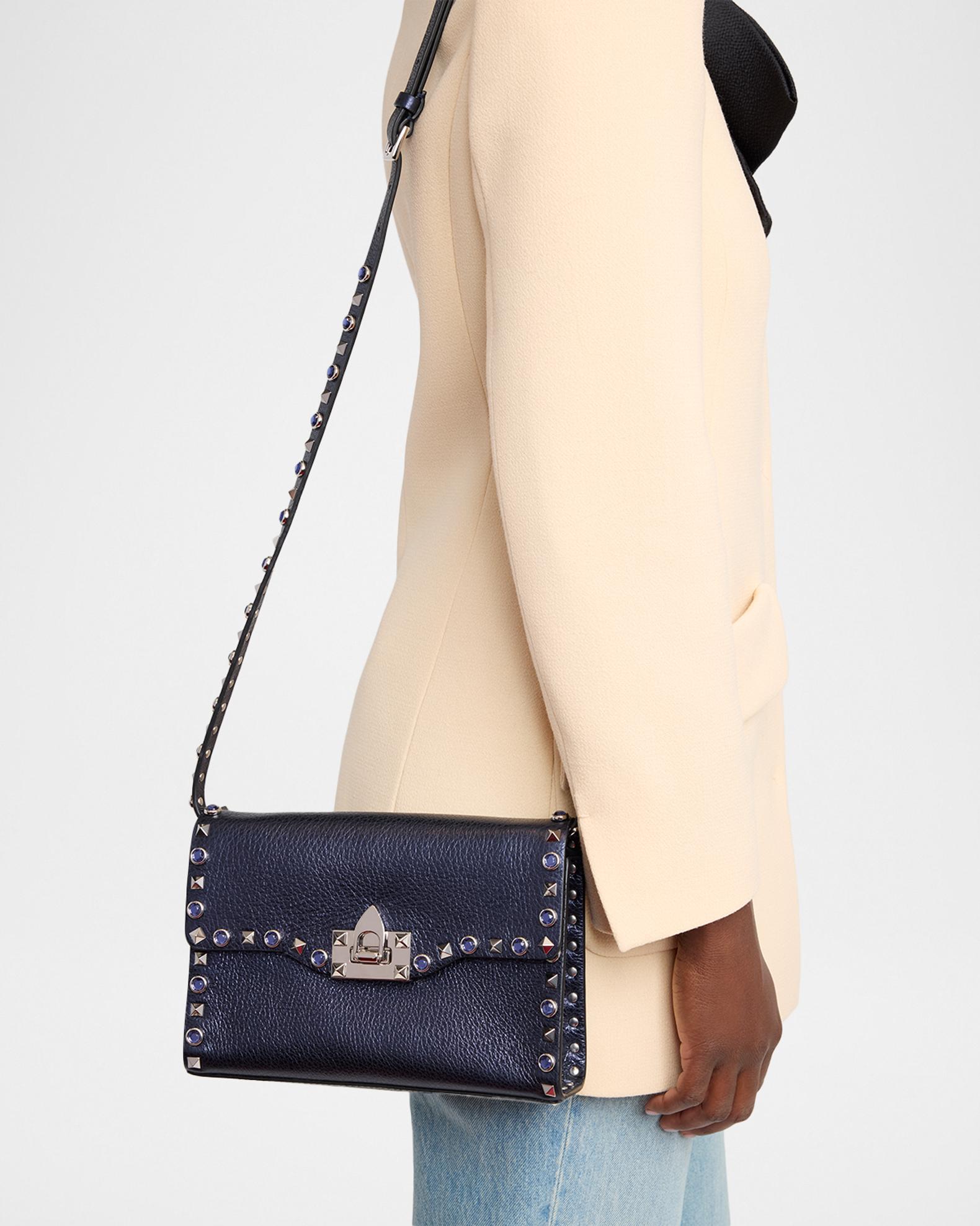 Valentino Garavani Small Rockstud & Rhinestone Metallic Leather