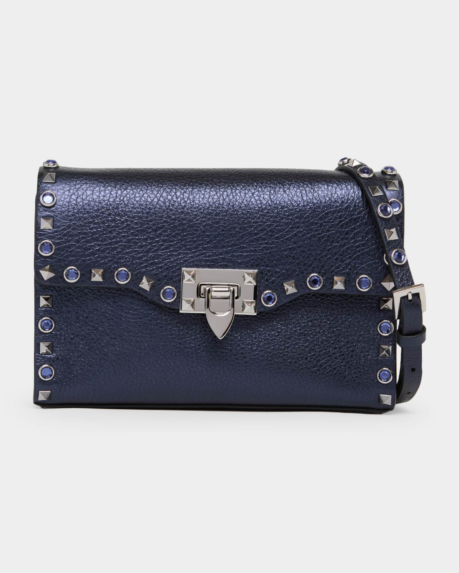Valentino Garavani Small Rockstud & Rhinestone Metallic Leather