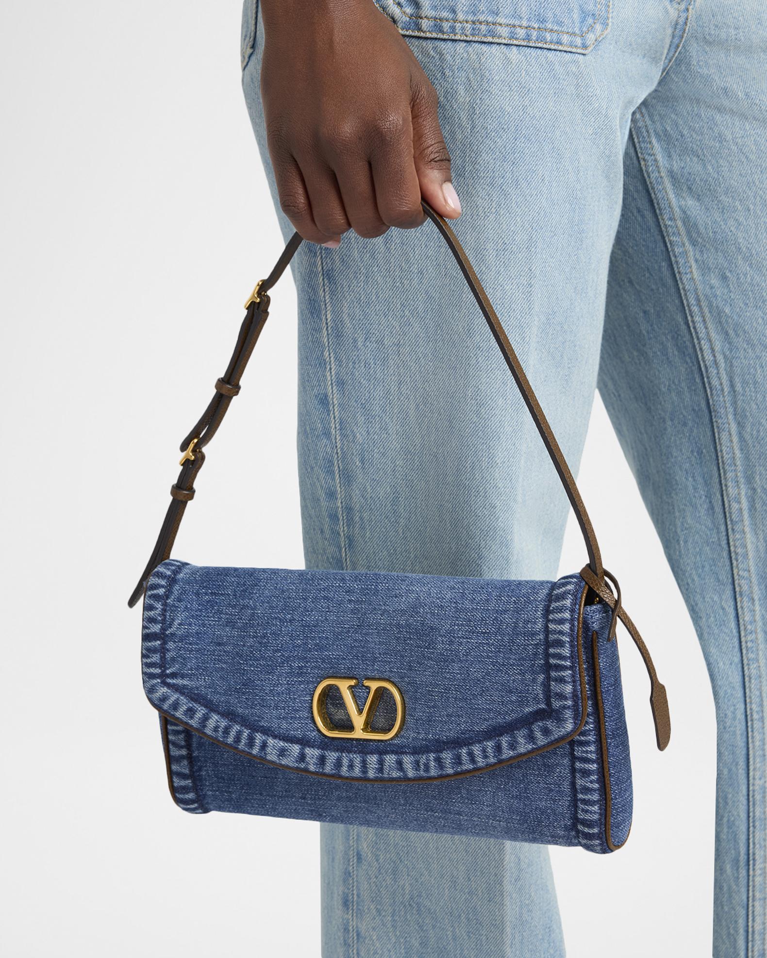 Valentino Garavani DeVain Small Denim VLogo Shoulder Bag | Neiman