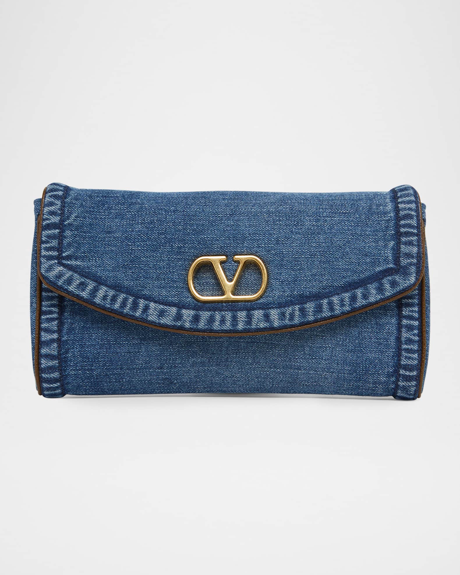 Valentino Garavani DeVain Small Denim VLogo Shoulder Bag | Neiman