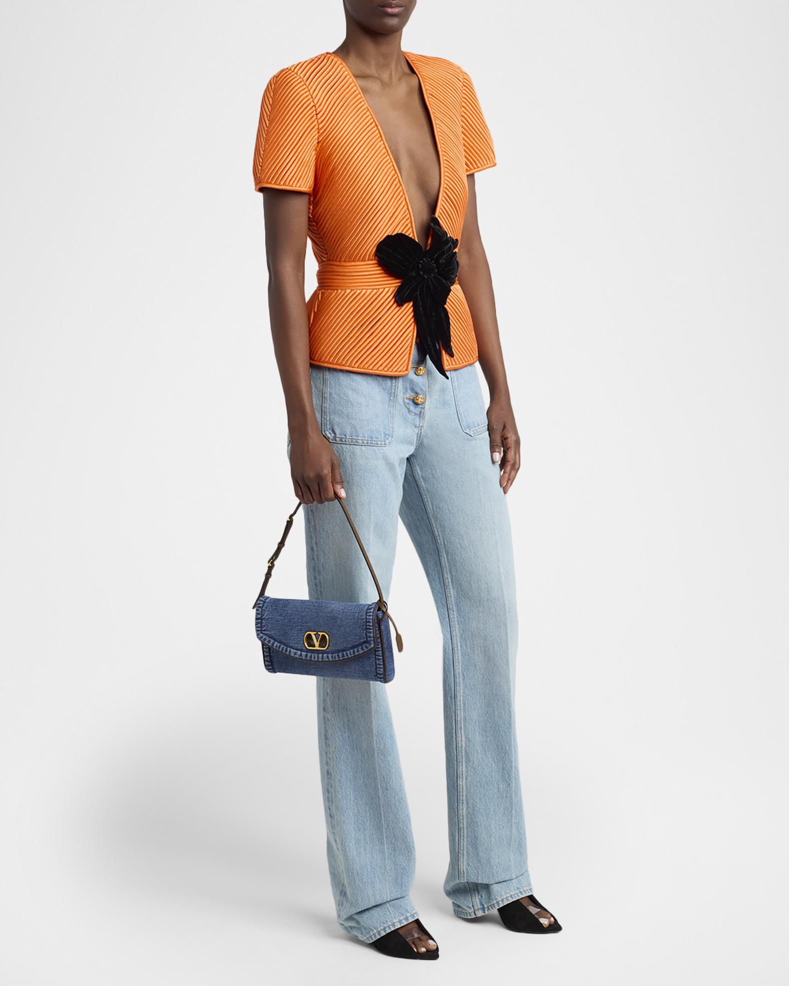 Valentino Garavani DeVain Small Denim VLogo Shoulder Bag | Neiman